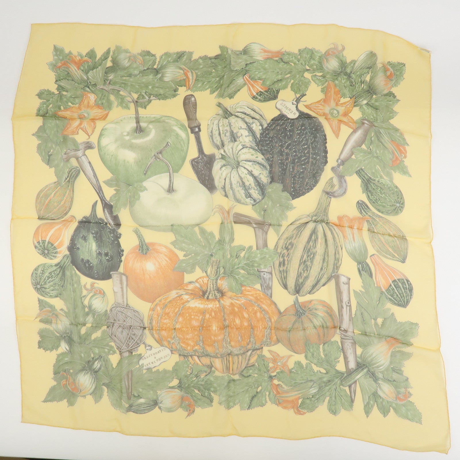 HERMES Carre 90 Silk 100% CITROUOILLES ET COLOWUINTES Pumpkin Scarf