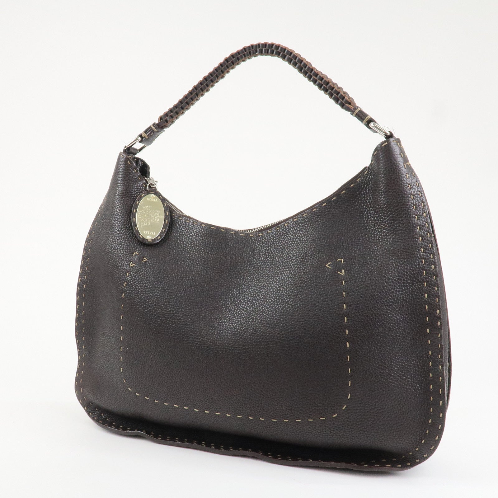 FENDI Selleria Leather Shoulder Bag Hand Bag Brown 8BR582 Used