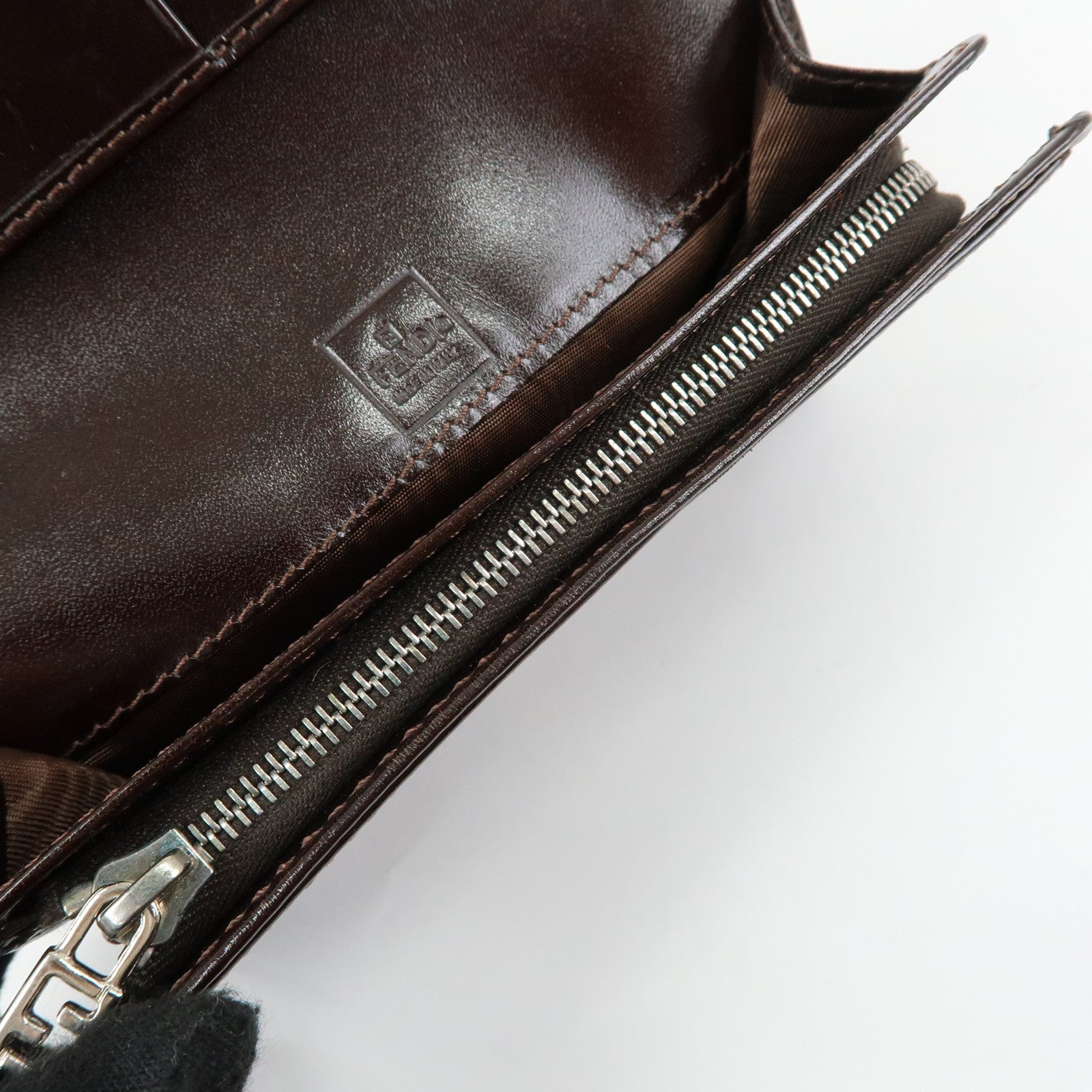 FENDI Zucca Canvas Leather Compact Wallet Brown Black 31052