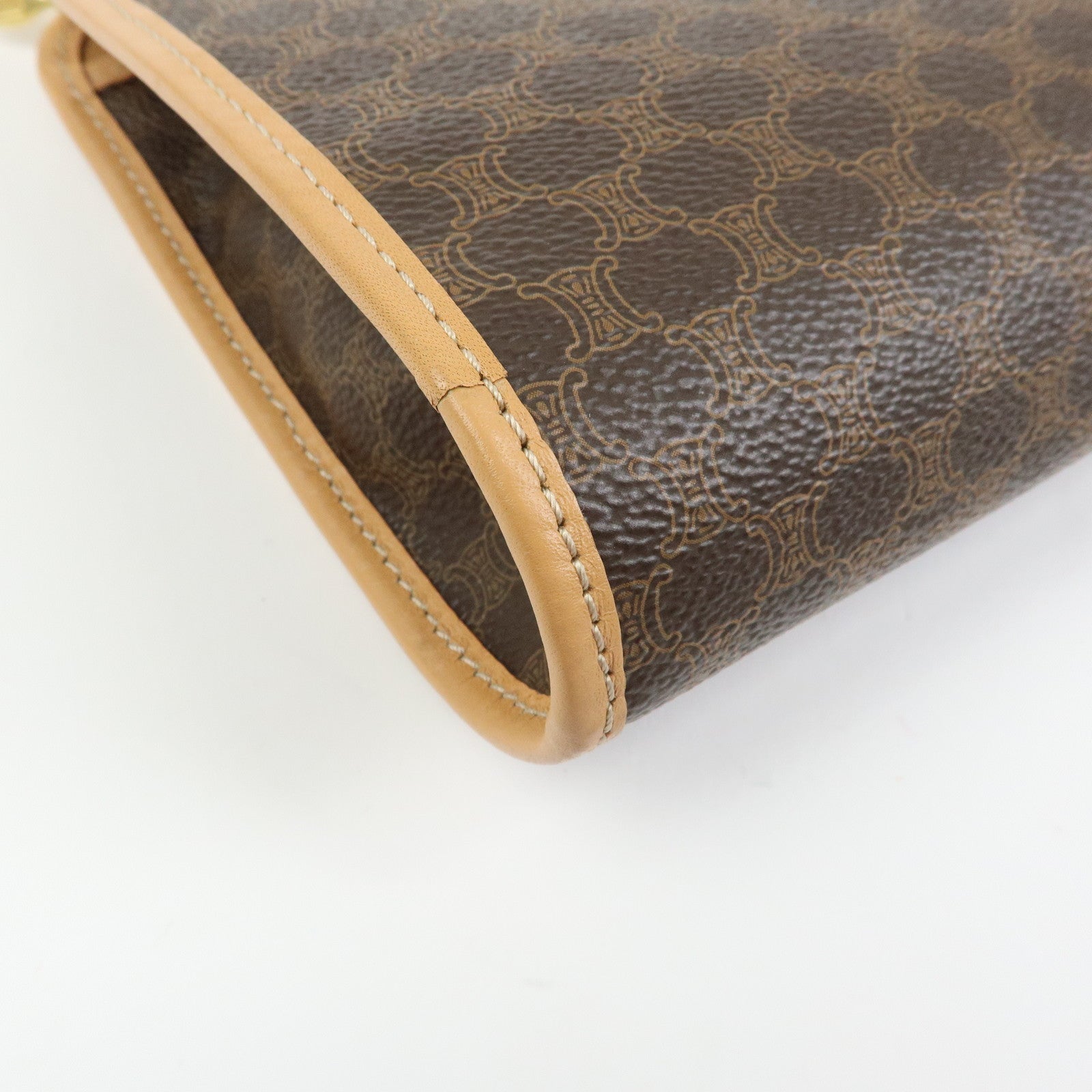 CELINE Macadam PVC Leather Clutch Bag Cosmetic Pouch Brown