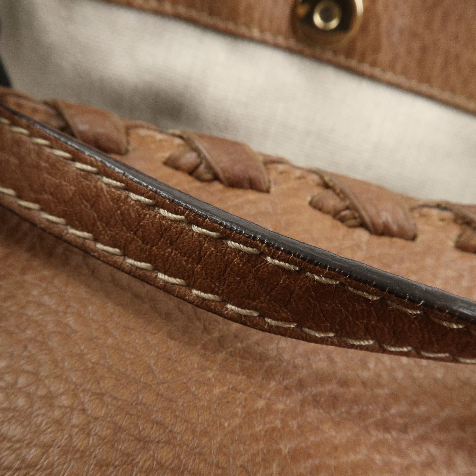 GUCCI Bamboo Fringe Leather Tote Bag Shoulder Bag Brown 218780