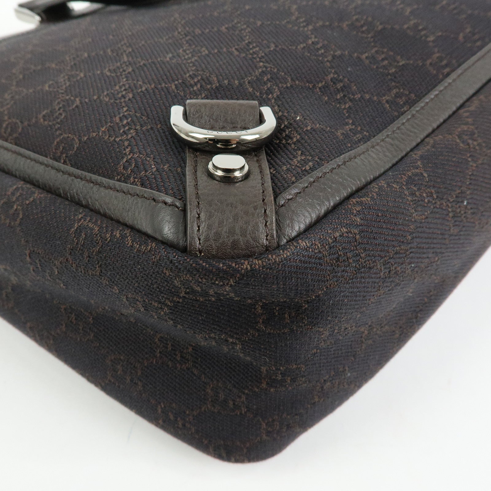GUCCI Abbey GG Denim Leather Tote Bag Hand Bag Dark Brown 293580