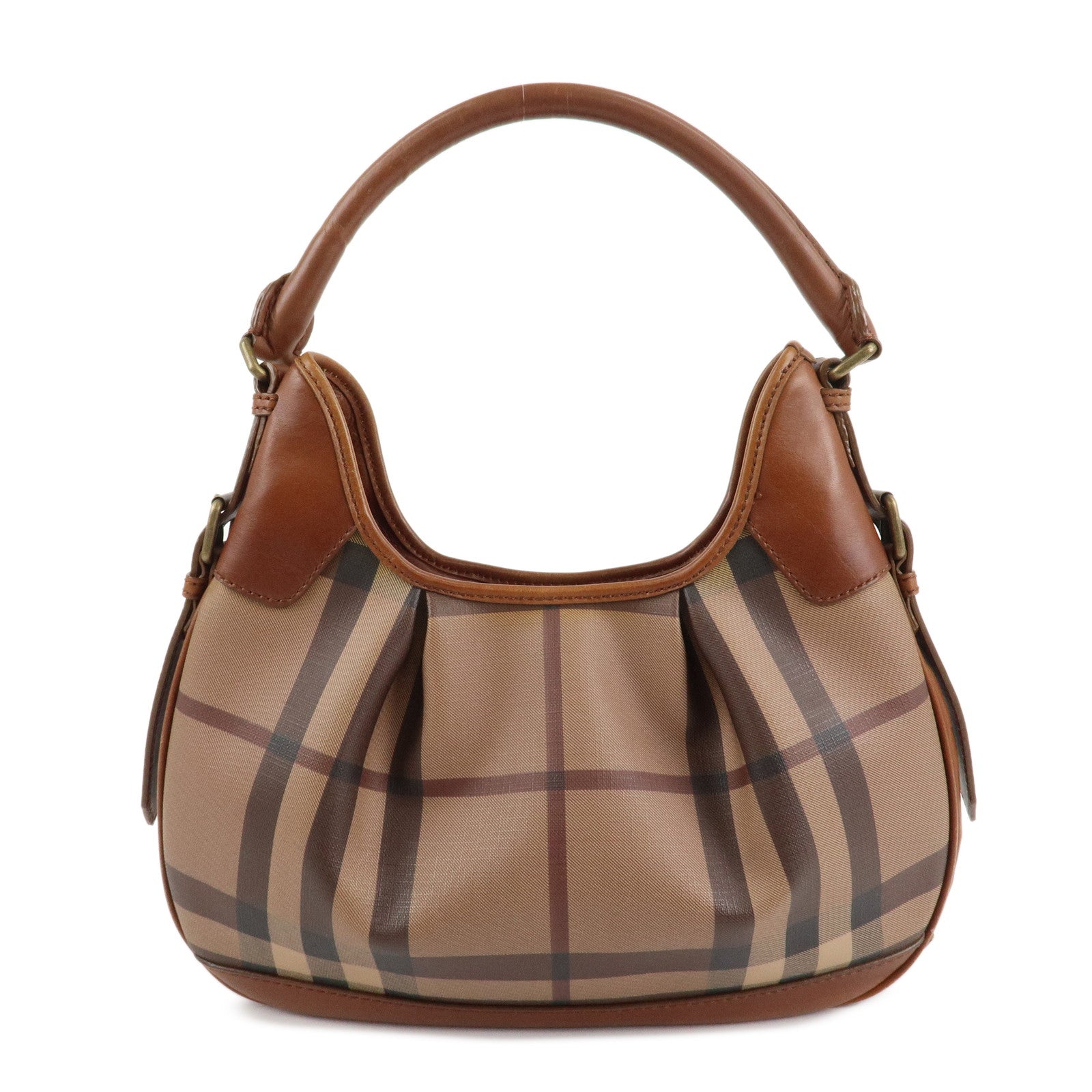 BURBERRY Nova Plaid PVC Leather Shoulder Bag Hand Bag Brown Used