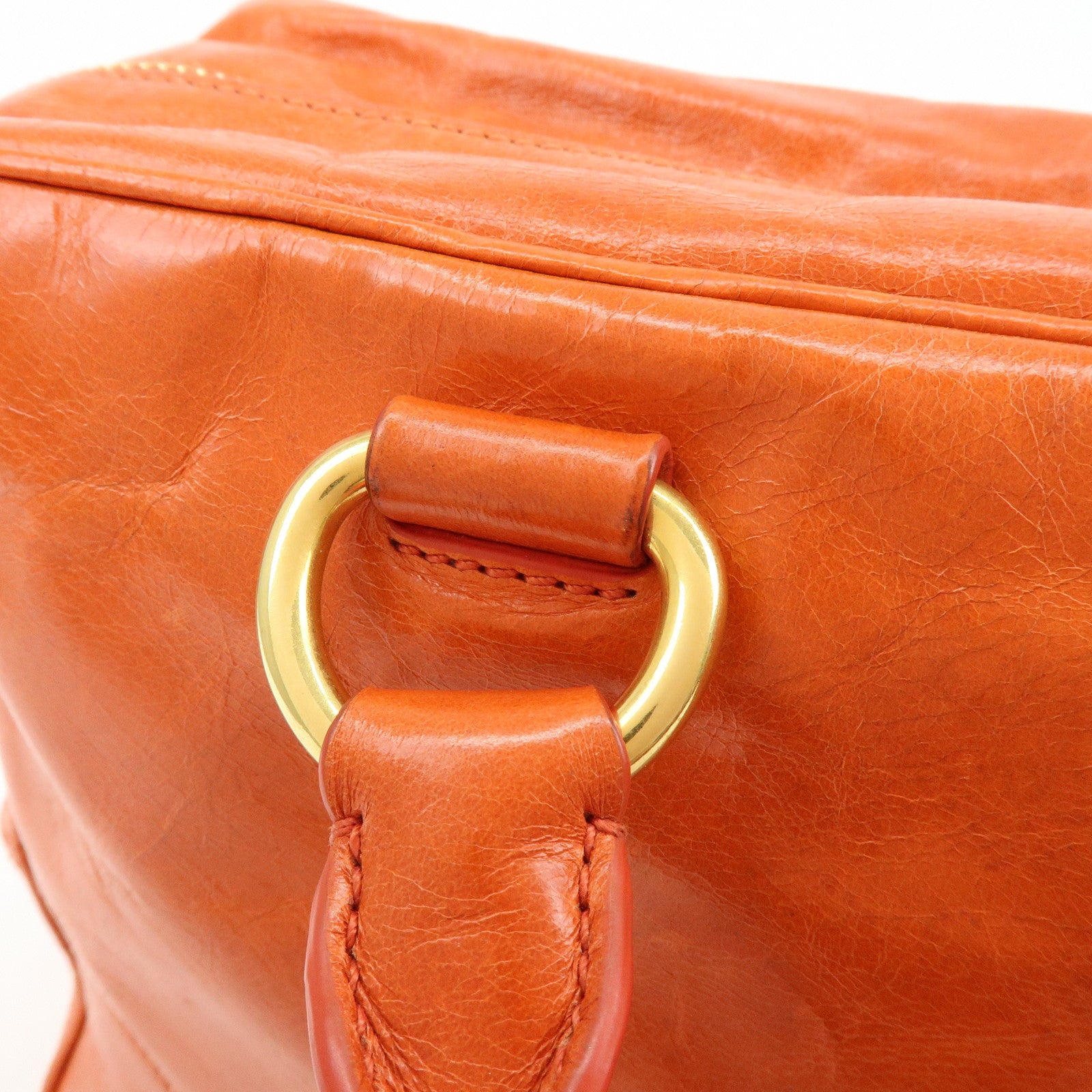 PRADA Logo Leather Boston Bag Hand Bag Shoulder Bag Orange BL0821