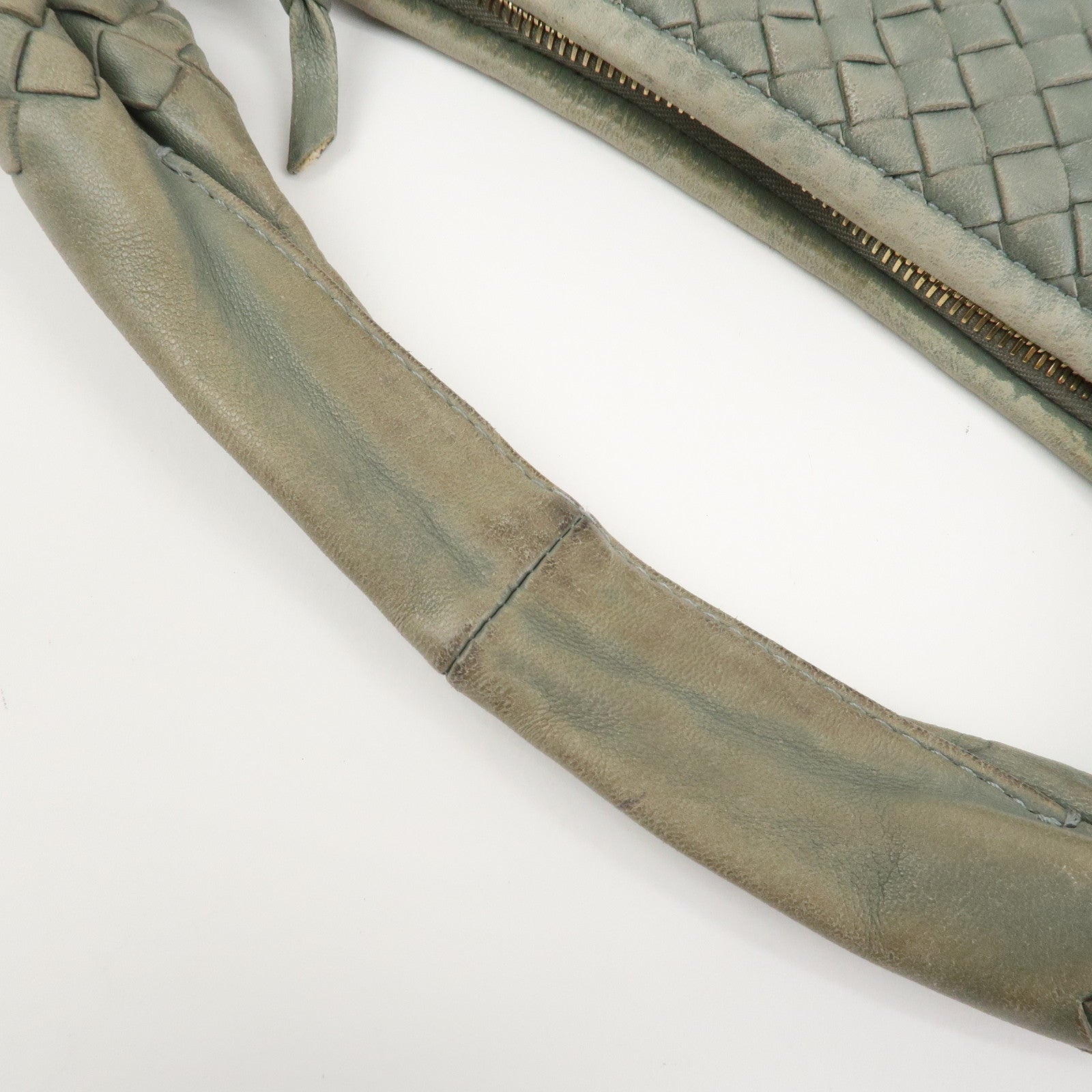 BOTTEGA VENETA  Hobo Intrecciato Leather Shoulder Bag Hand Bag Grey