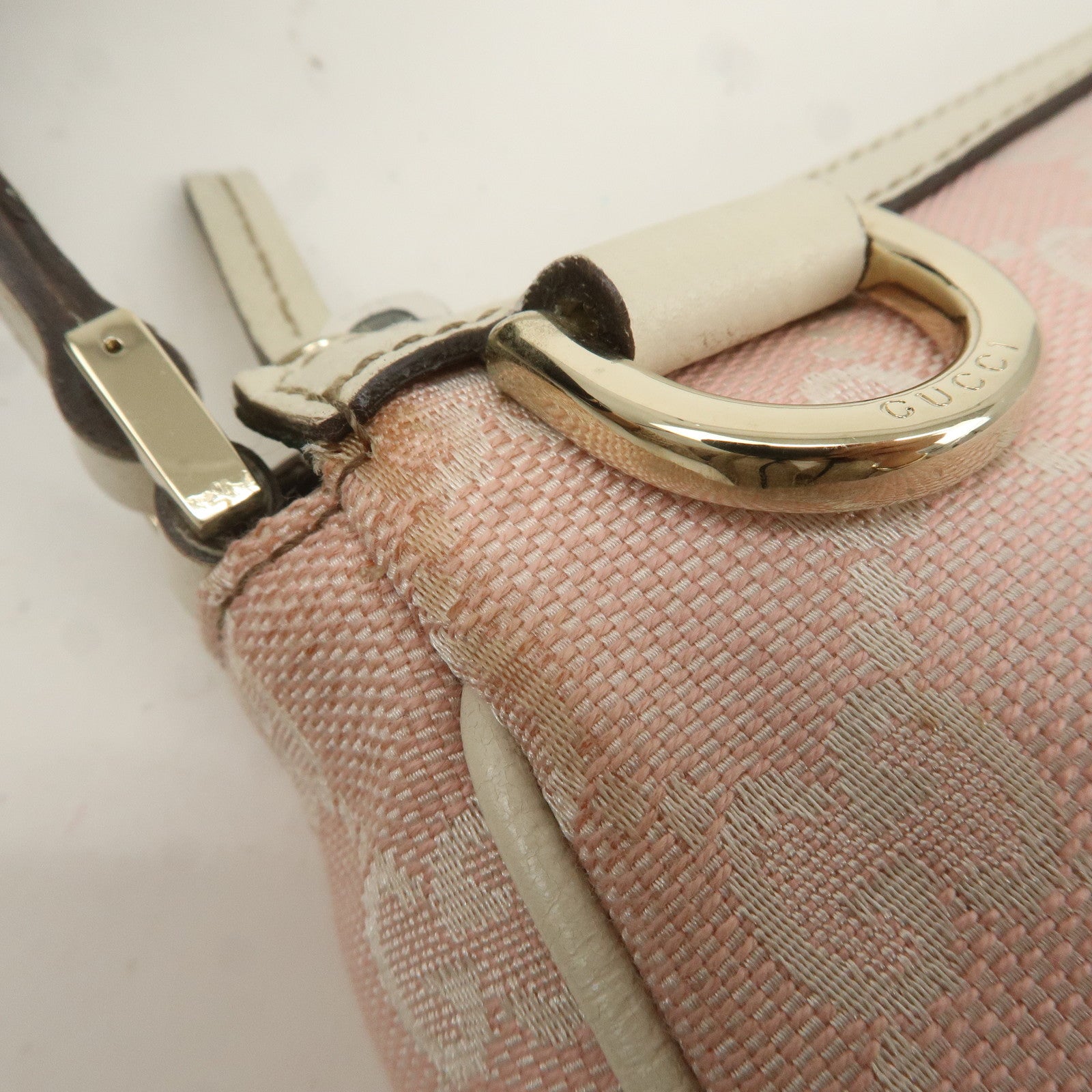 GUCCI Abbey GG Canvas Leather Pouch Pink Ivory 145750