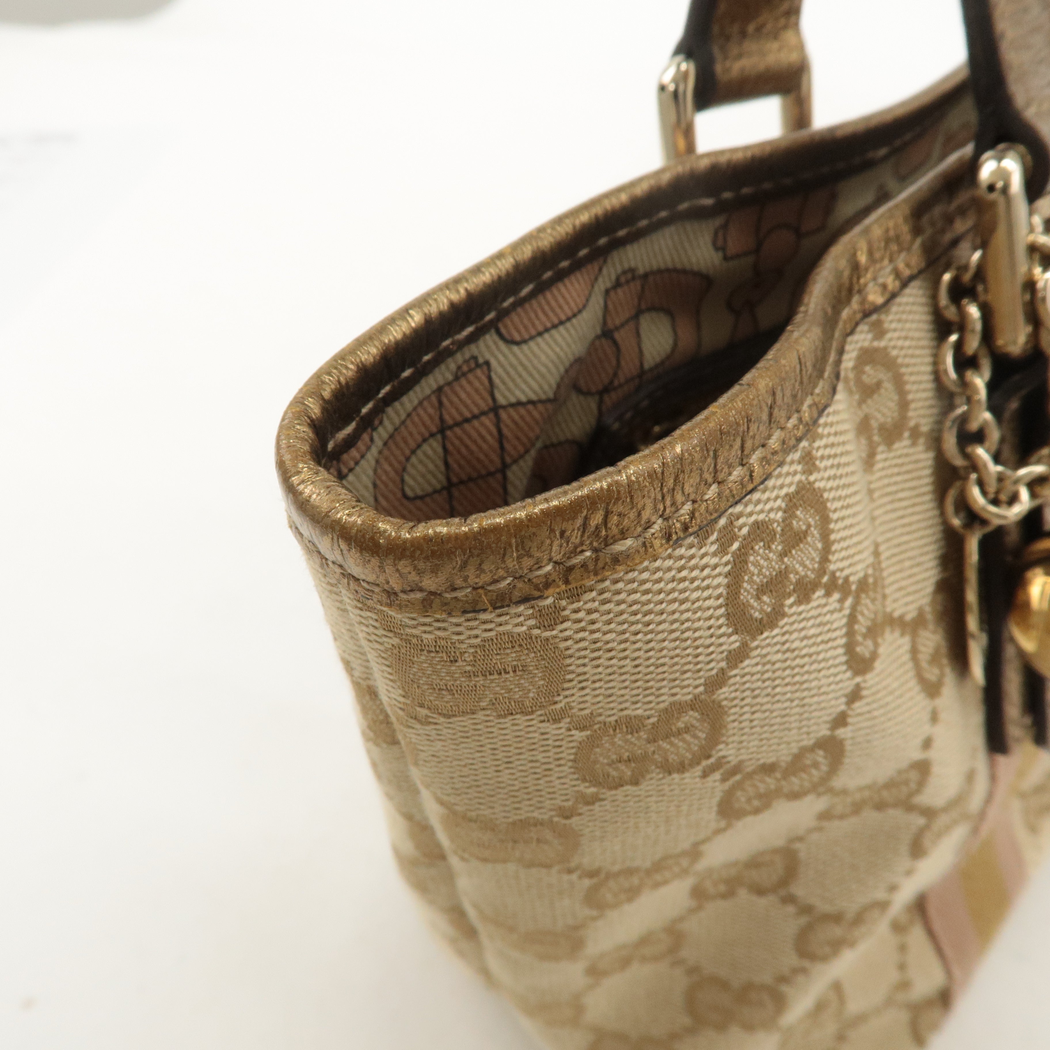 GUCCI Sherry GG Canvas Leather Mini Hand Bag Beige Gold 139261