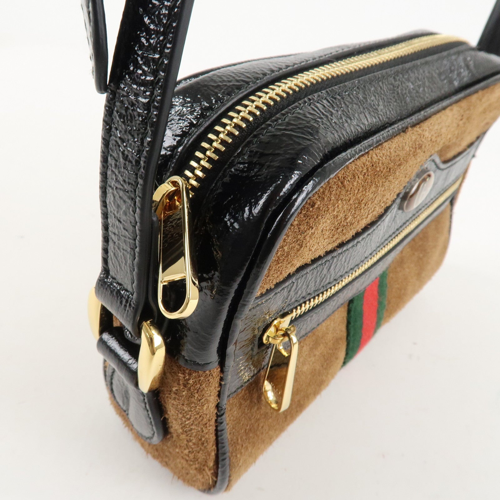 GUCCI Ophidia Sherry Suede Patent Leather Shoulder Bag 573321 Used