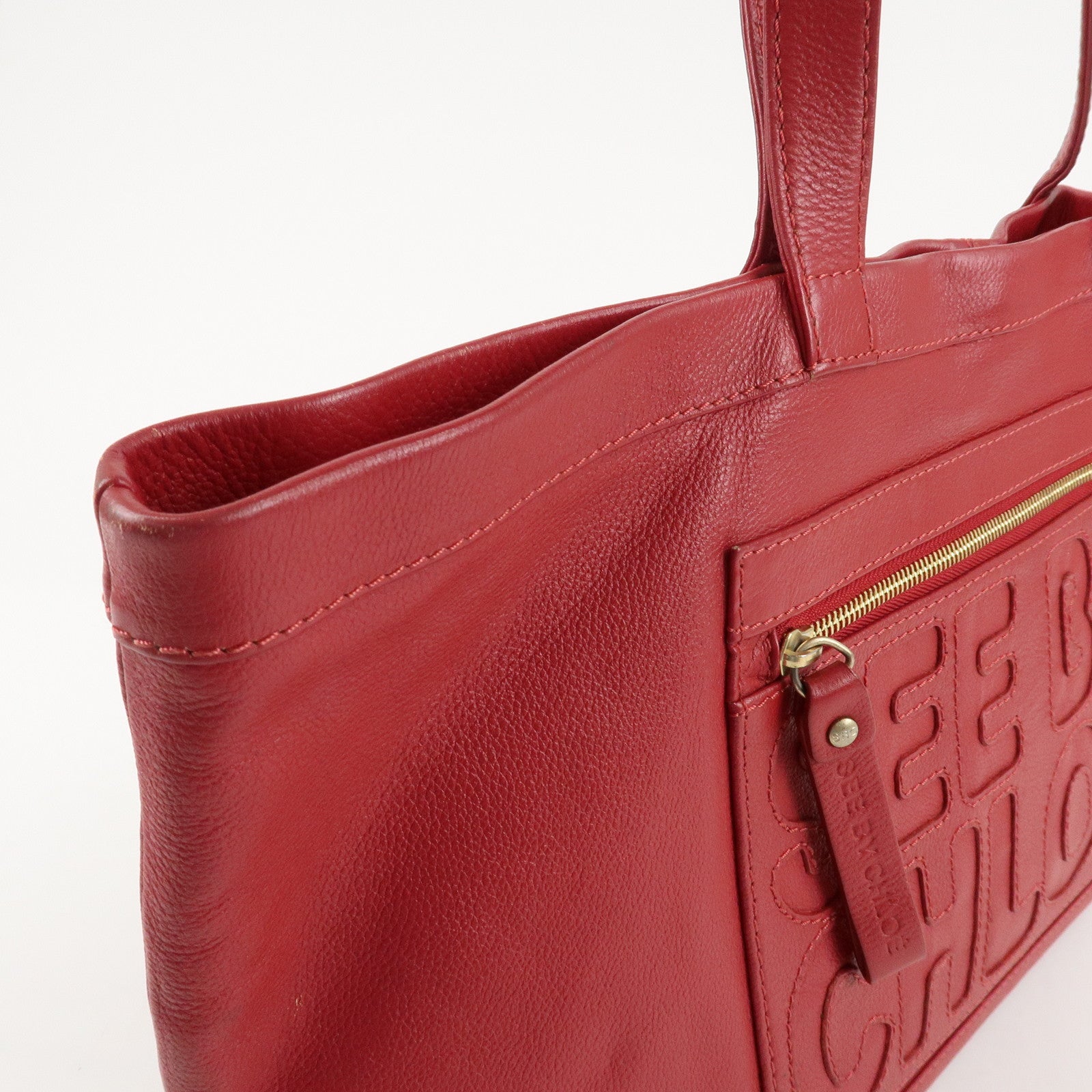 Chloe See By Chloe Leather Tote Bag Shoulder Bag Red Used