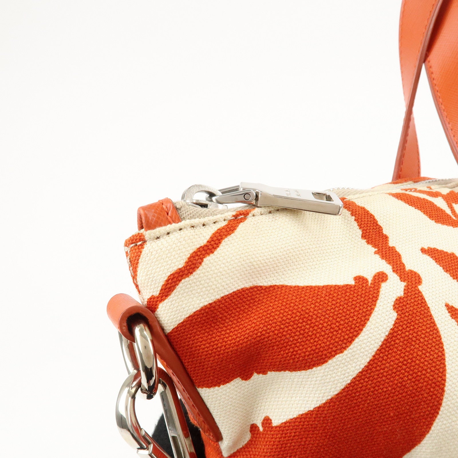 PRADA Canvas Leather 2Way Bag Shoulder Bag Orange White Used