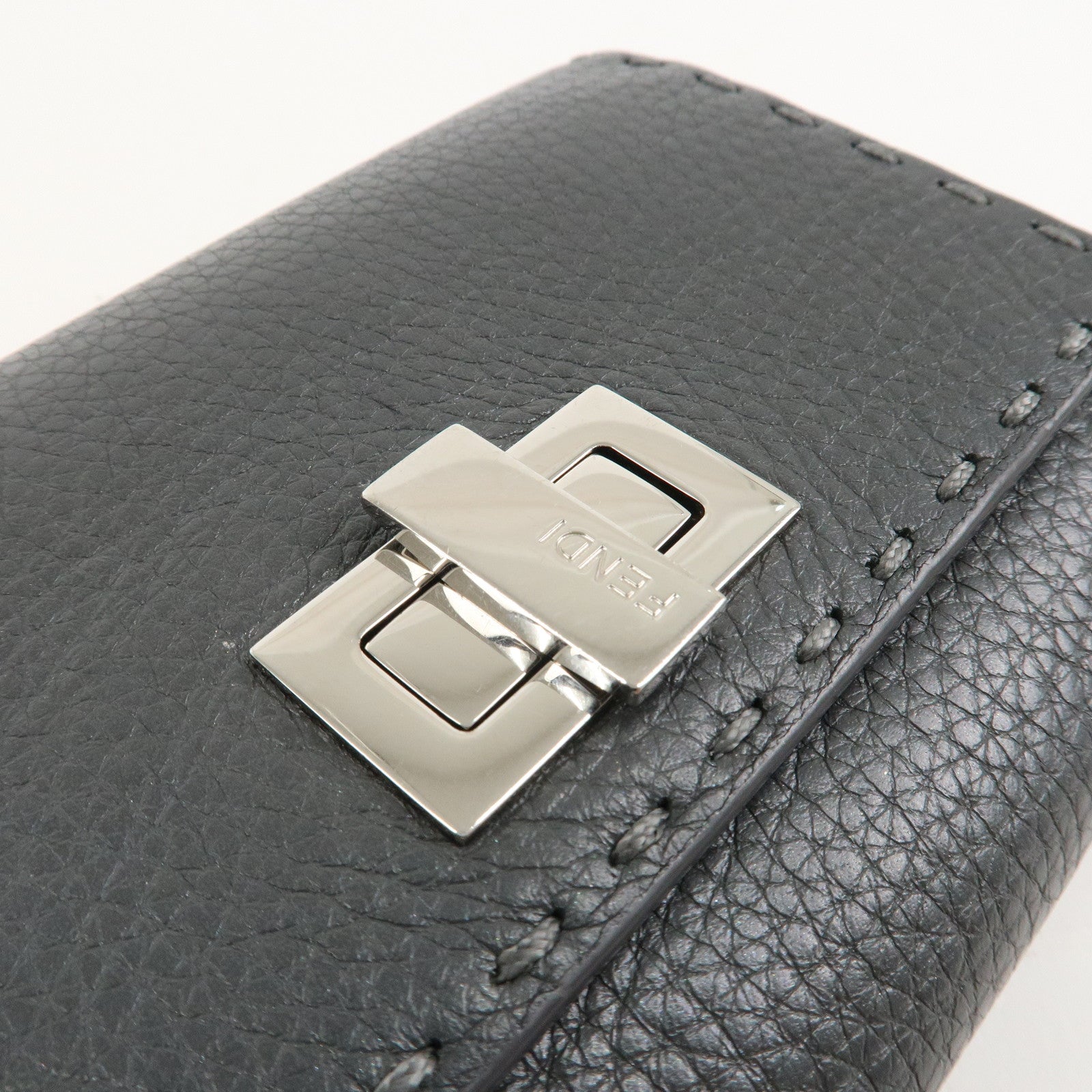 FENDI Selleria Leather Peekaboo Bi-fold Wallet Gray 8M0359