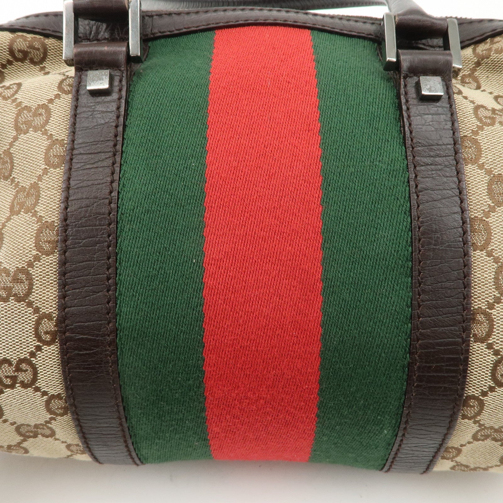 GUCCI GG Canvas Leather Mini Boston Bag Beige Brown 30458