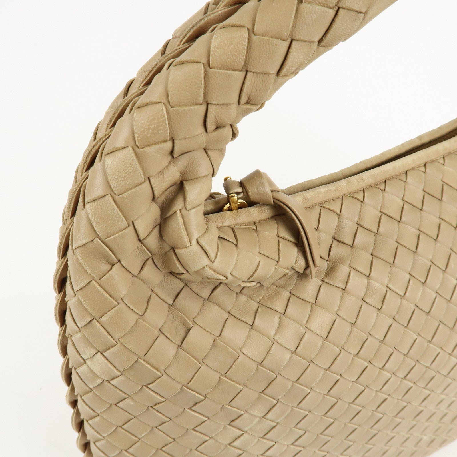 BOTTEGA VENETA Hobo Intrecciato Leather Shoulder Bag Beige 115653 Used