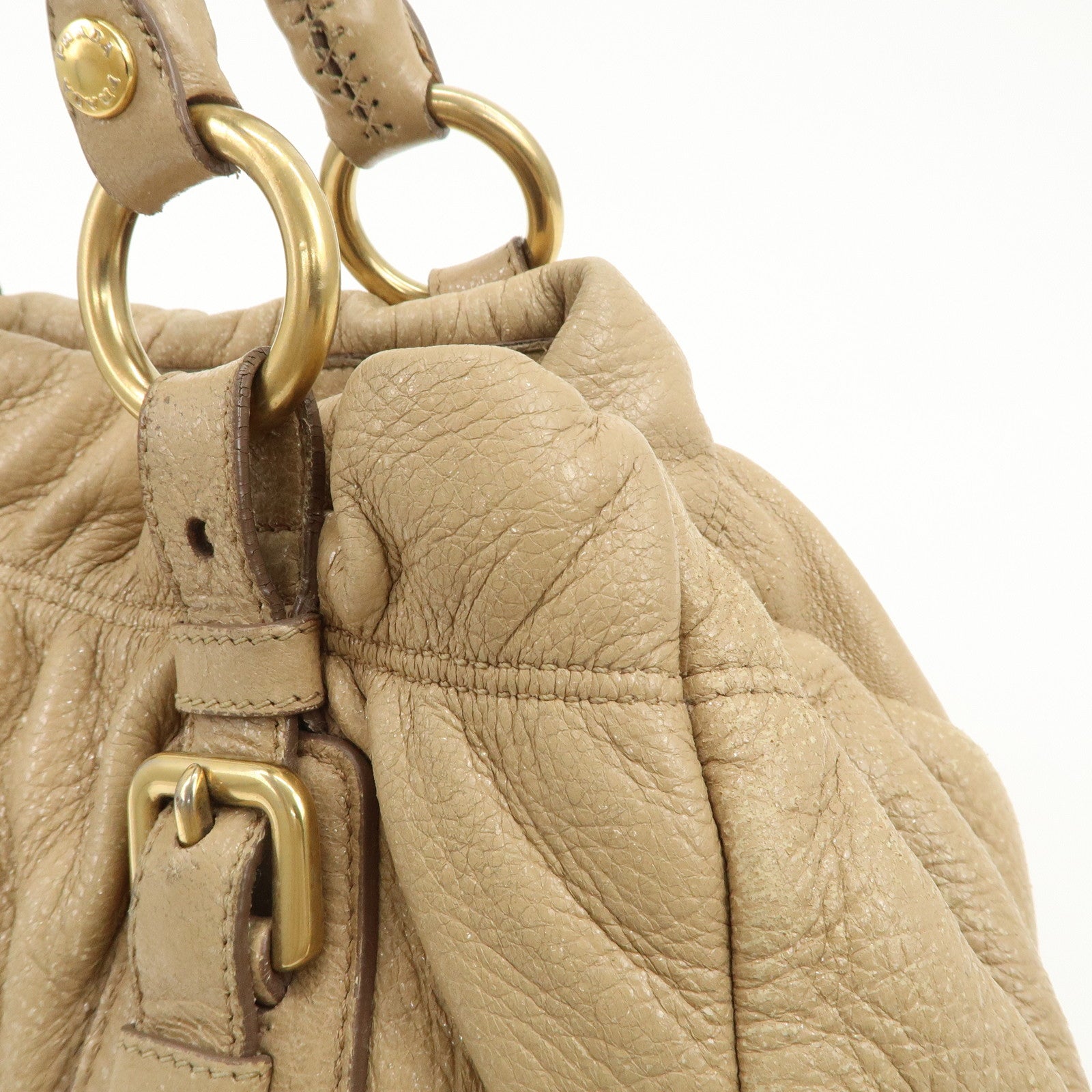 PRADA Leather Chain Shoulder Bag Beige