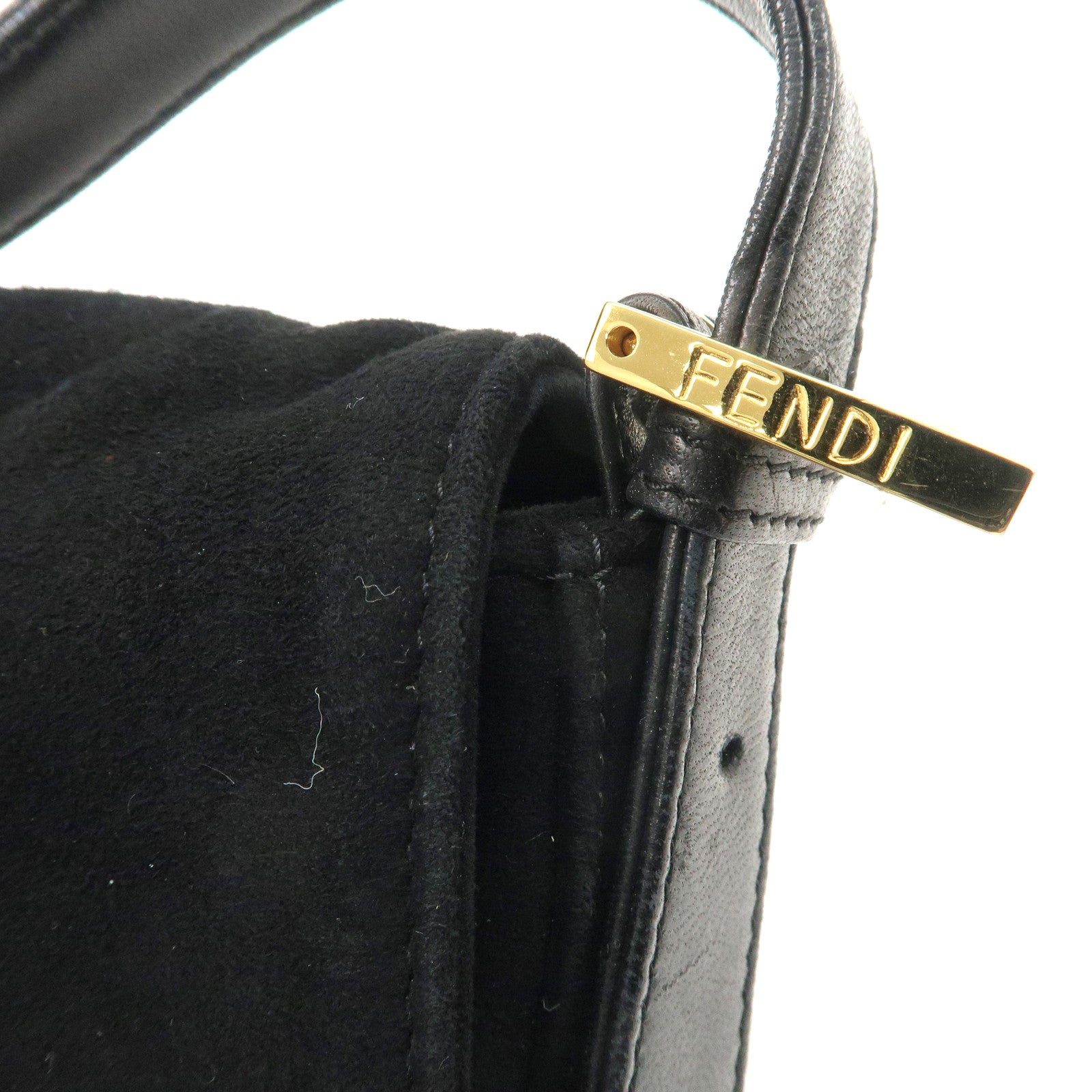 FENDI Mamma Bucket Suede Leather Shoulder Bag Black 26424