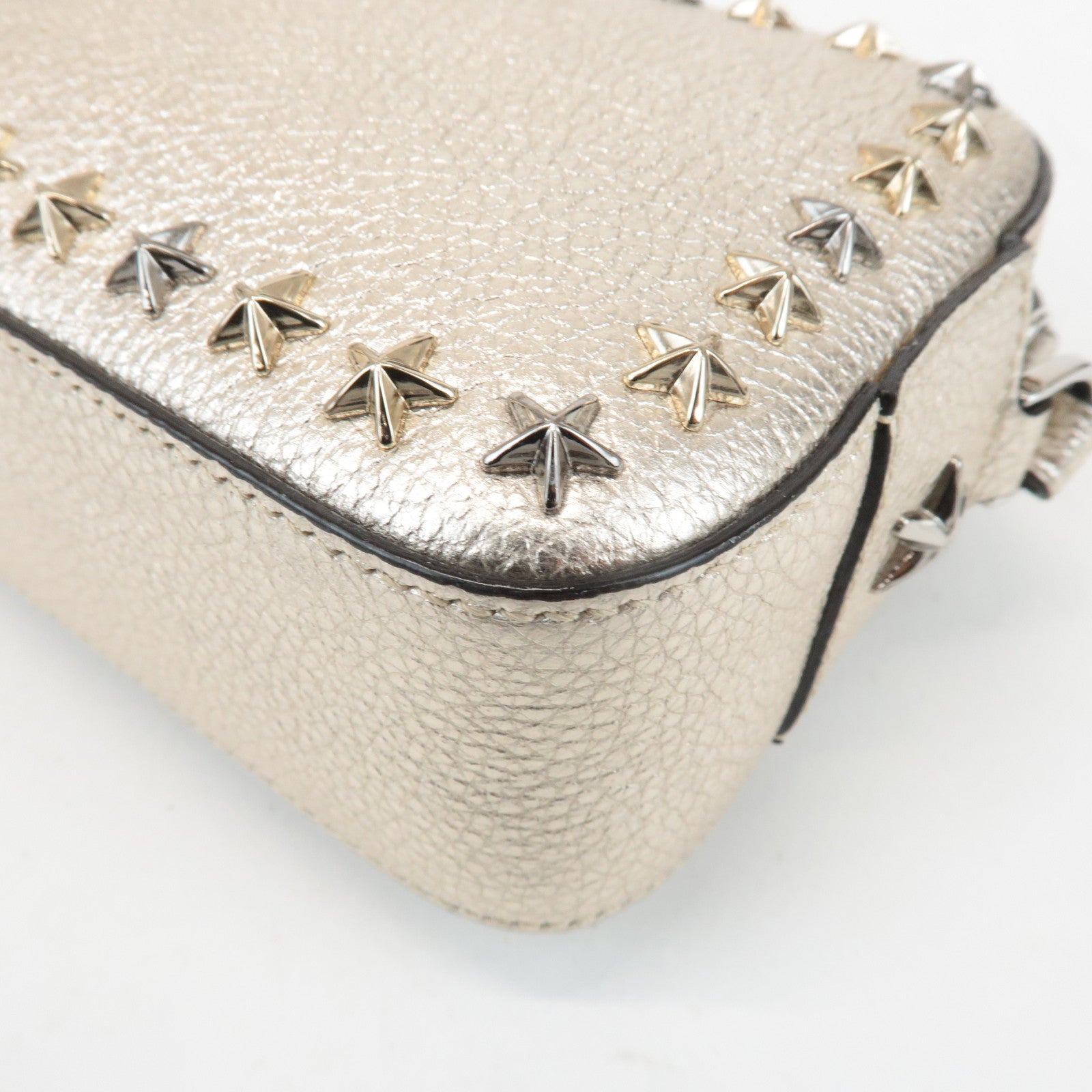 JIMMY CHOO Leather Studs Small Shoulder Bag Silver Used