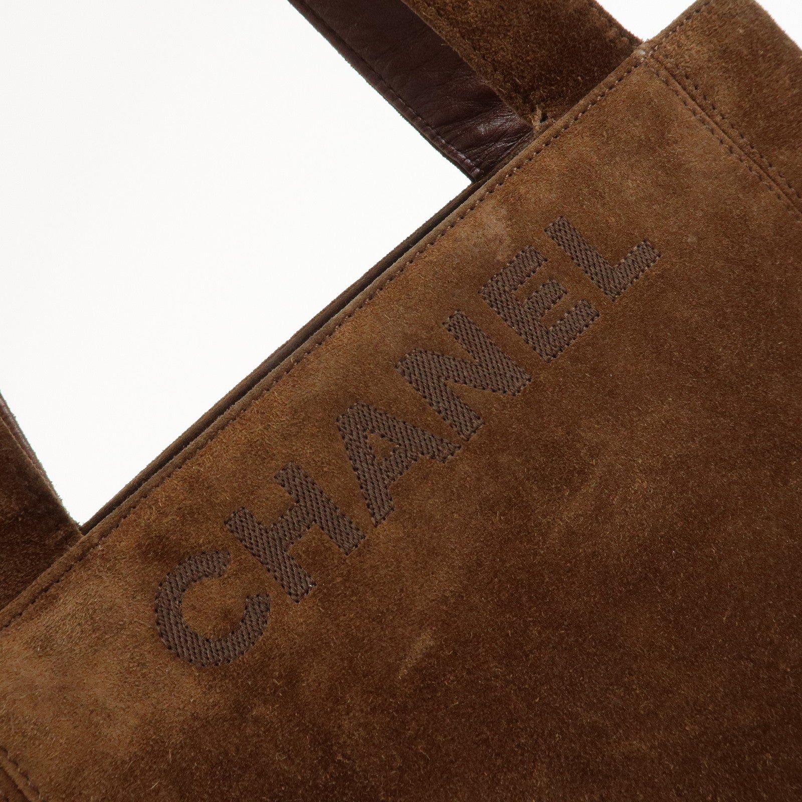 CHANEL Suede Tote Bag Shoulder Bag Hand Bag Brown