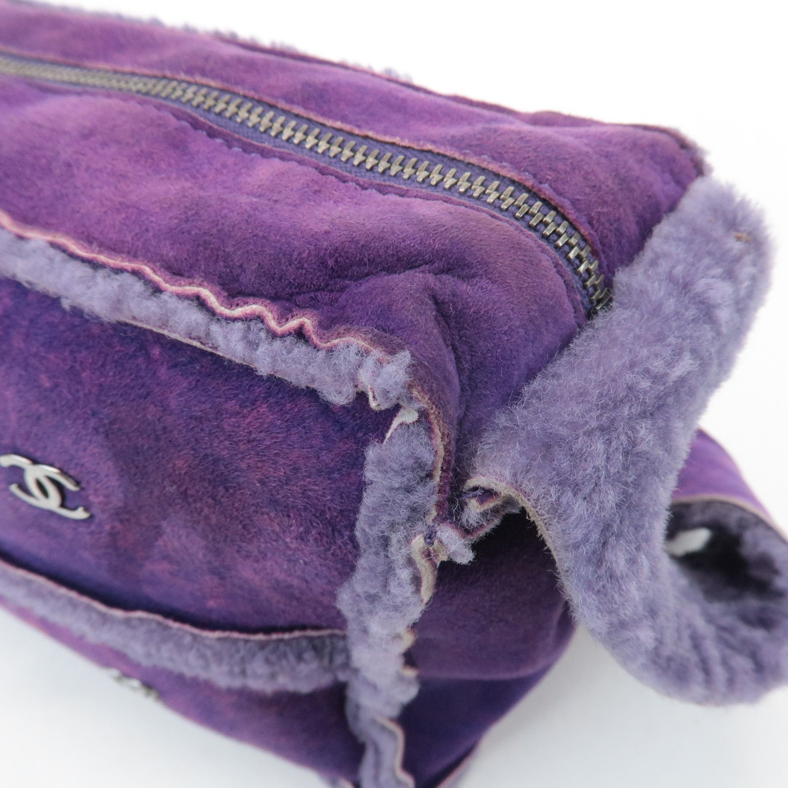 CHANEL COCO Mark Chocolate Bar Suede Mouton Shoulder Bag Purple Used