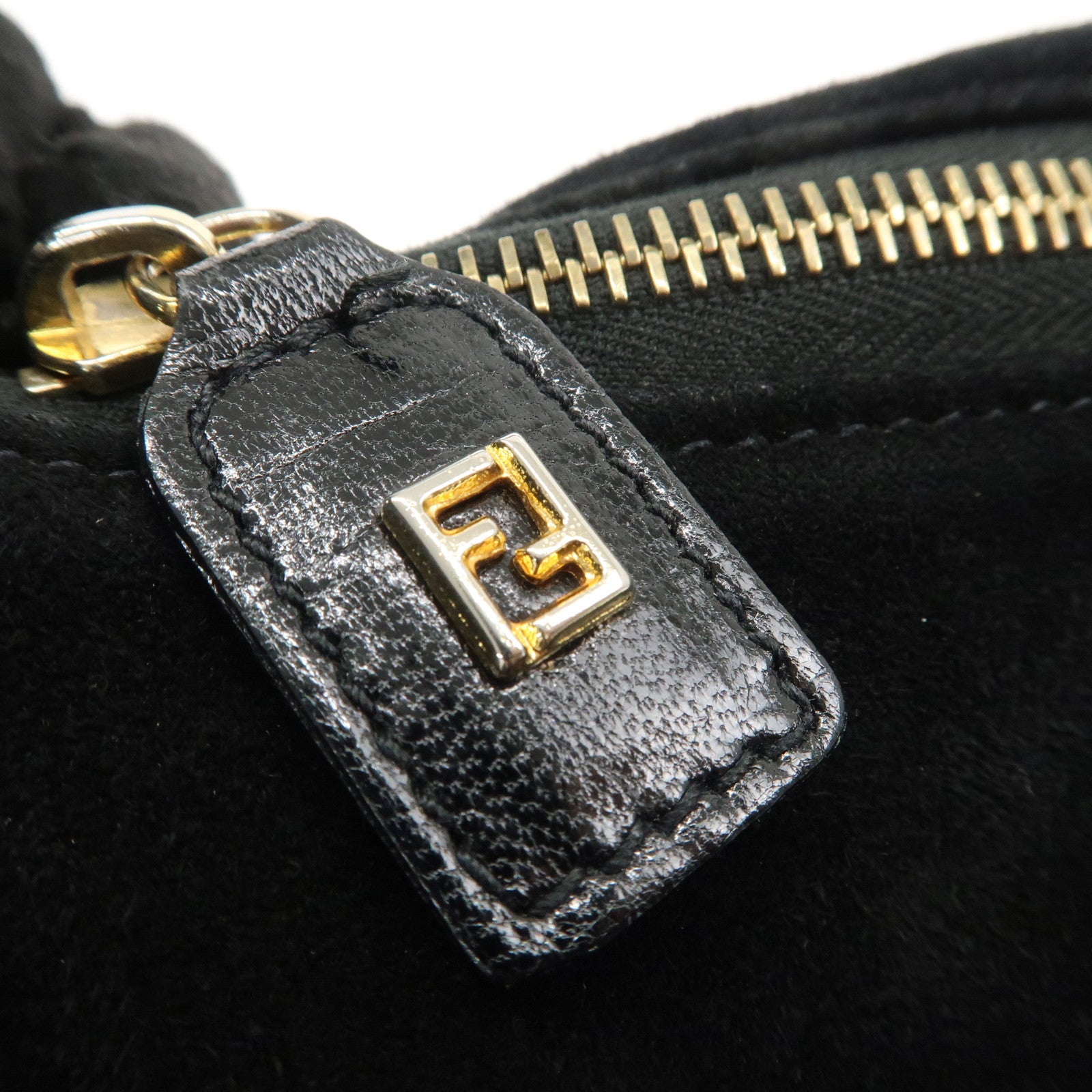 FENDI Suede Leather Shoulder Bag Hand Bag Gold HDW 26425