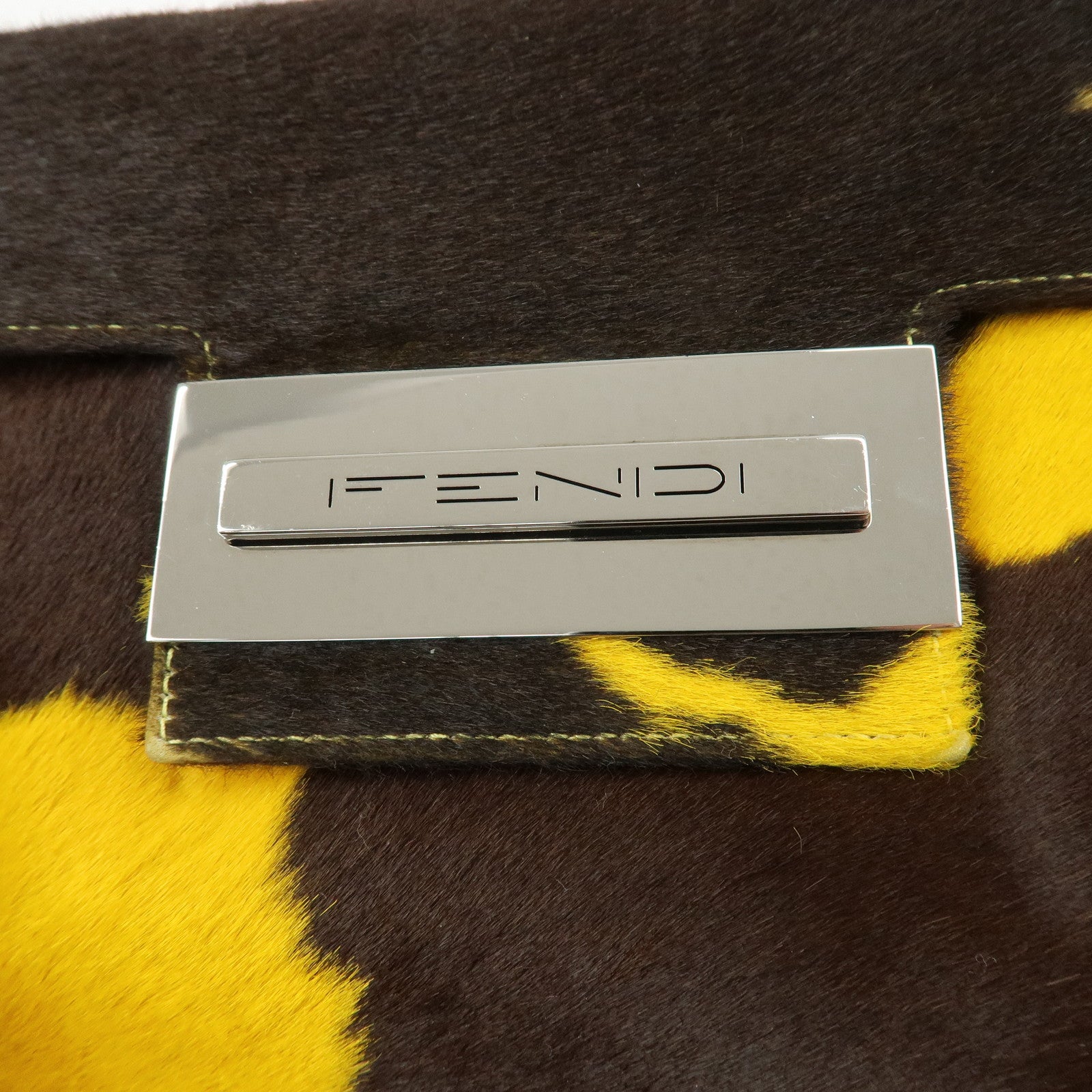 FENDI COW Unborn Calf Leather Shoulder Bag Yellow Brown