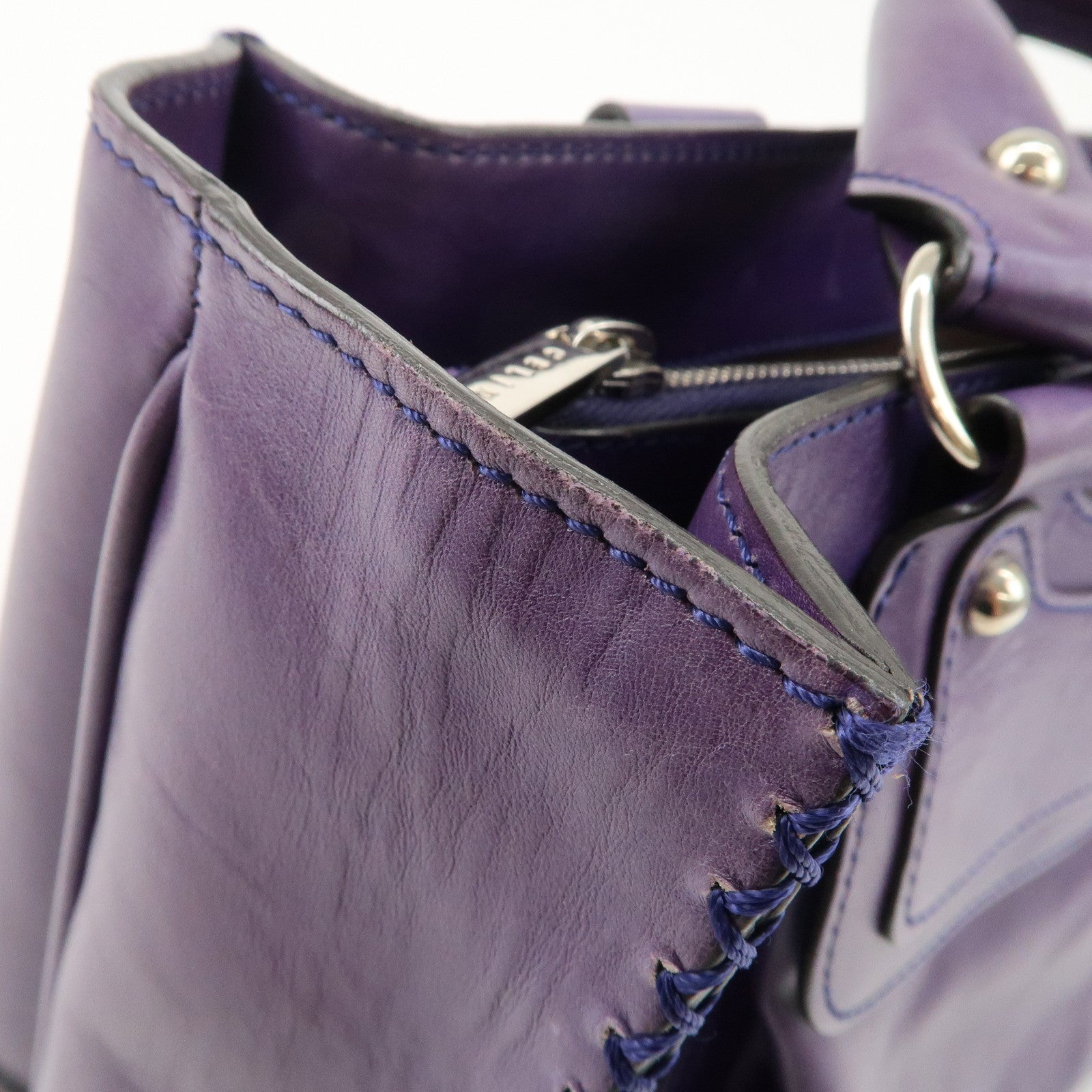 CELINE Leather Boogie Bag Hand Bag Purple Used