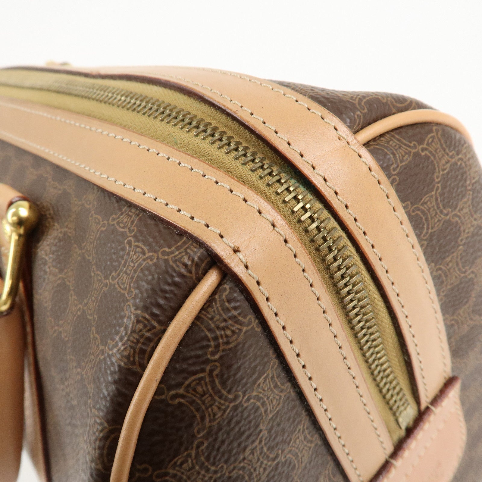 CELINE Macadam PVC Leather Boston Bag Hand Bag Brown Used