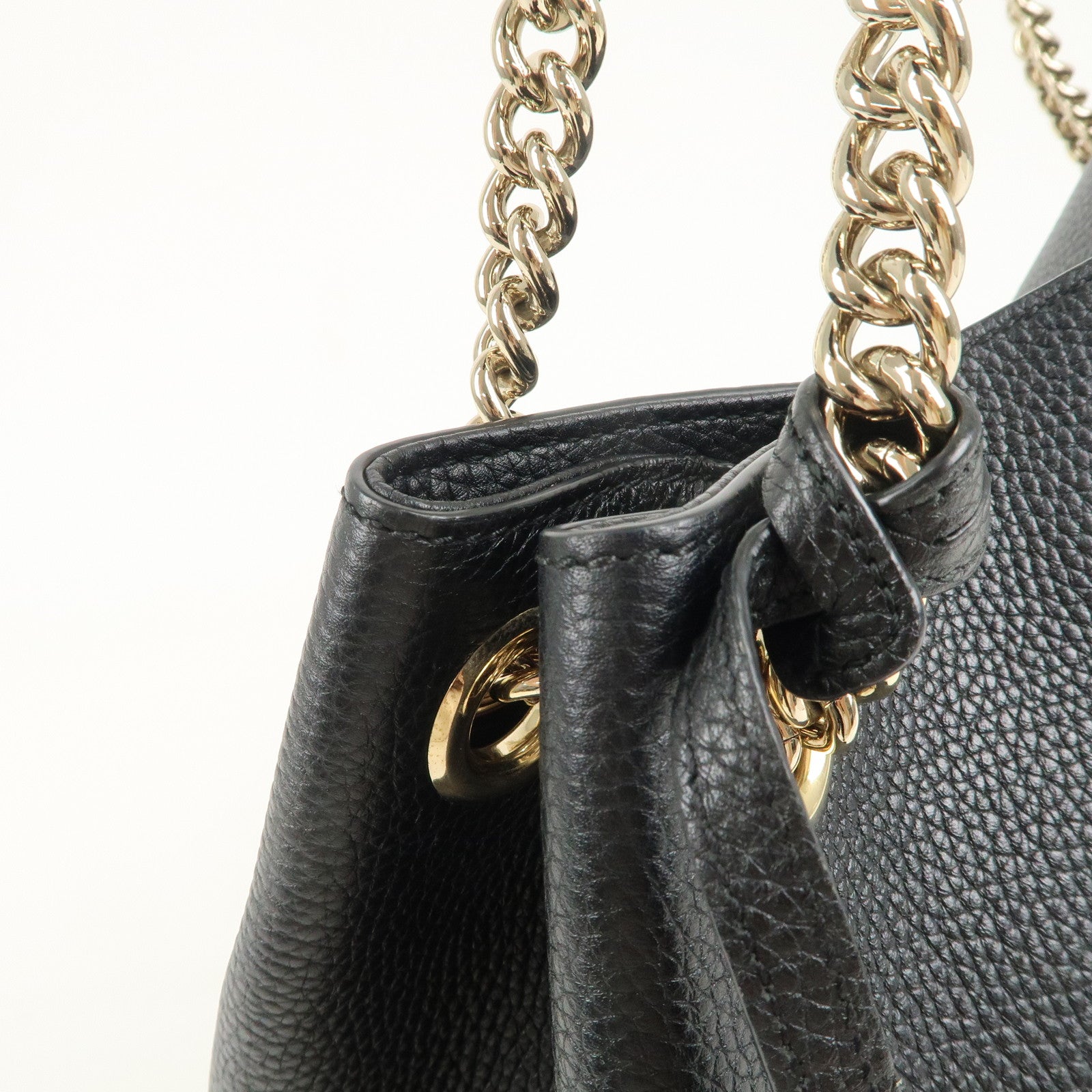 GUCCI SOHO Interlocking G Leather Chain Shoulder Bag Black 536196