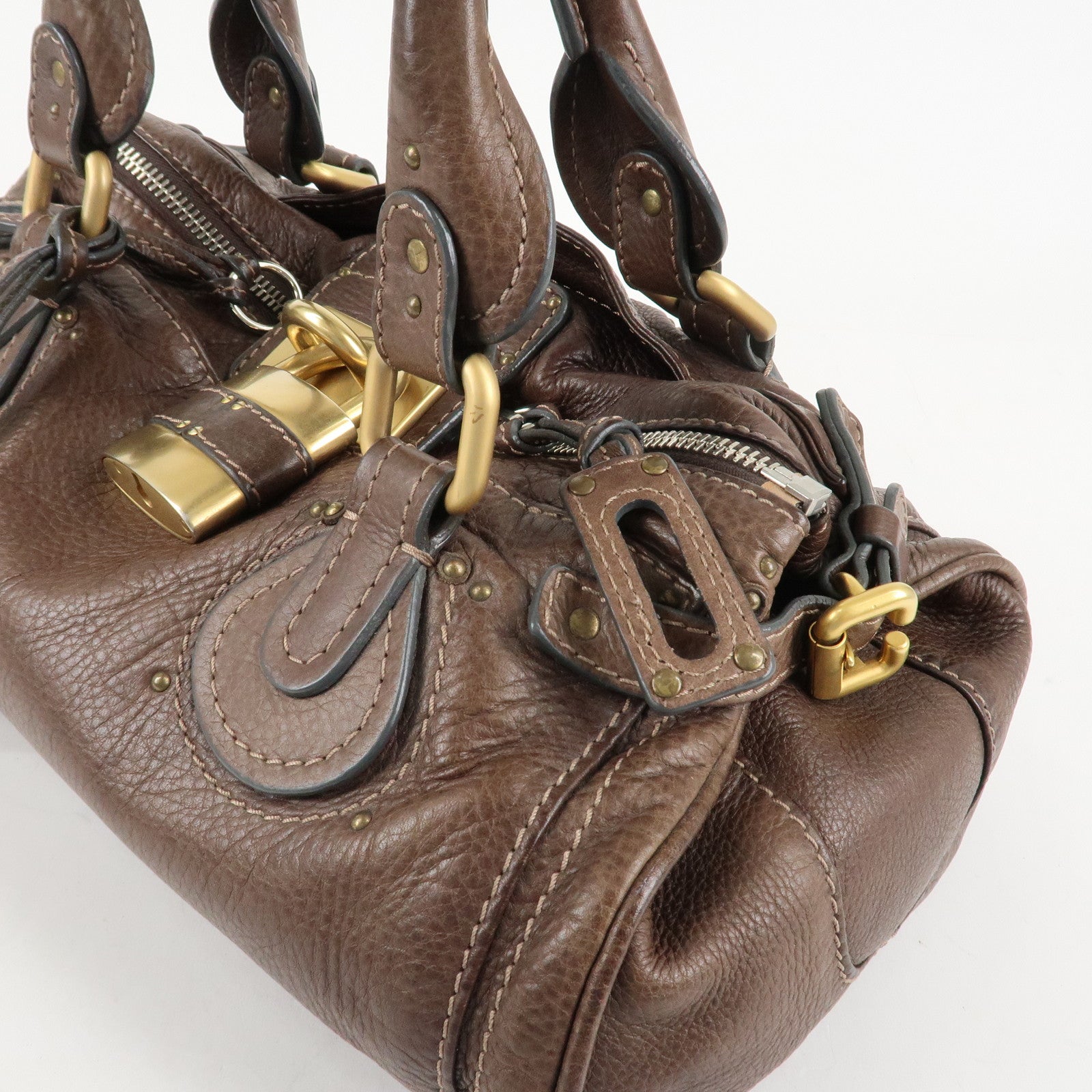 Chloe Paddington Leather Hand Bag Shoulder Bag Medium Brown Used