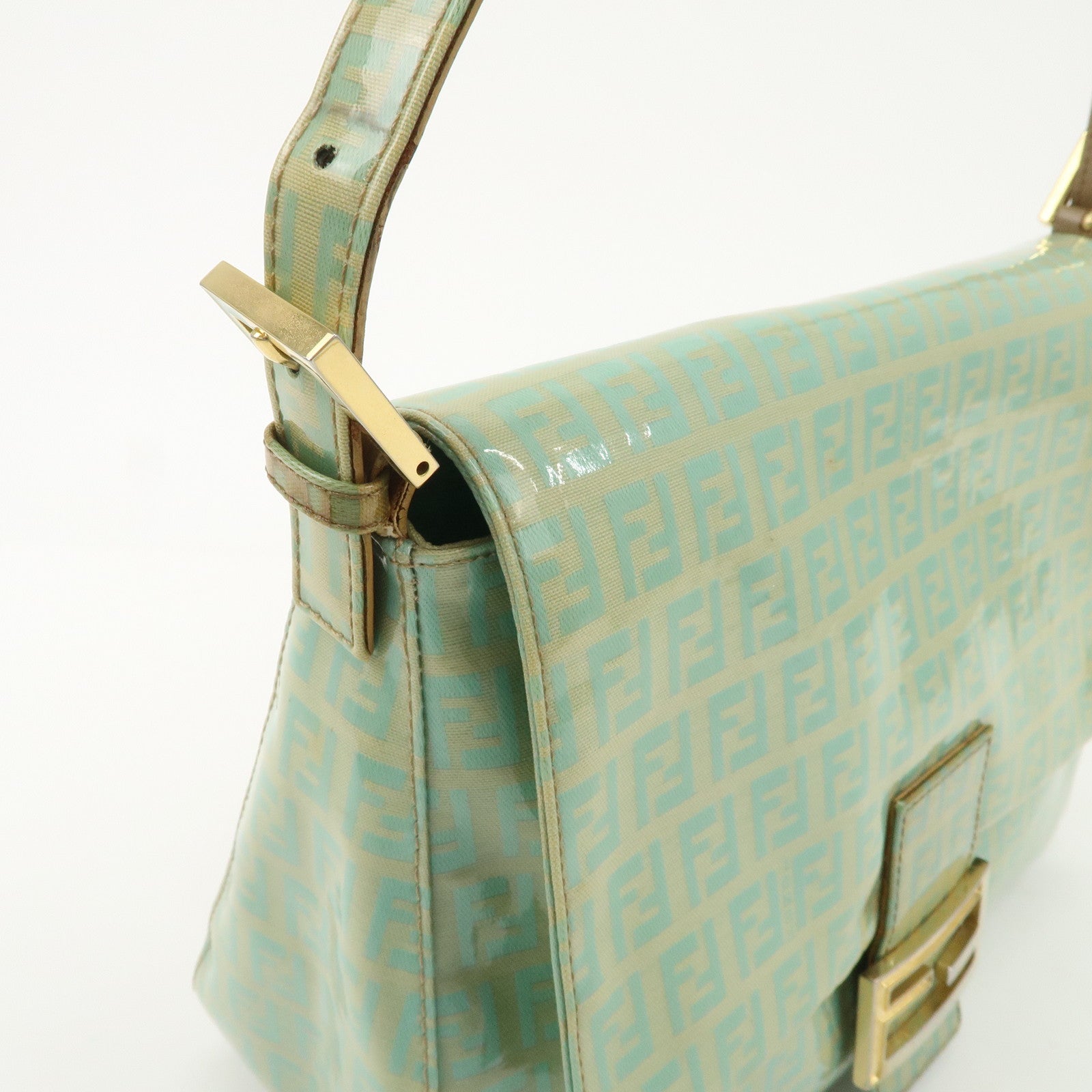 FENDI Zucchino Patent Leather Shoulder bag Beige Light Green