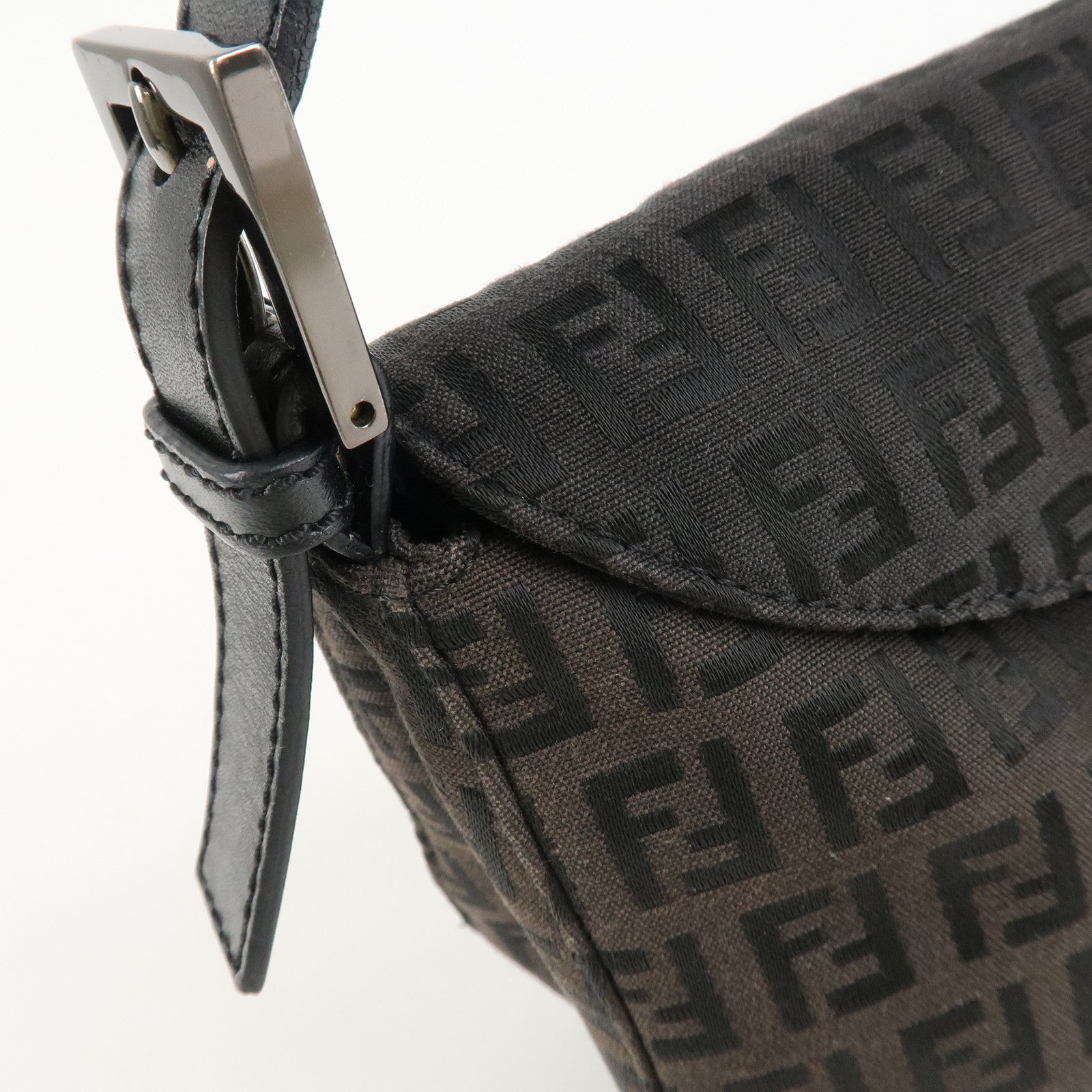 FENDI Mamma Baguette Zucchino Canvas Leather Shoulder Bag 8BR003 Used