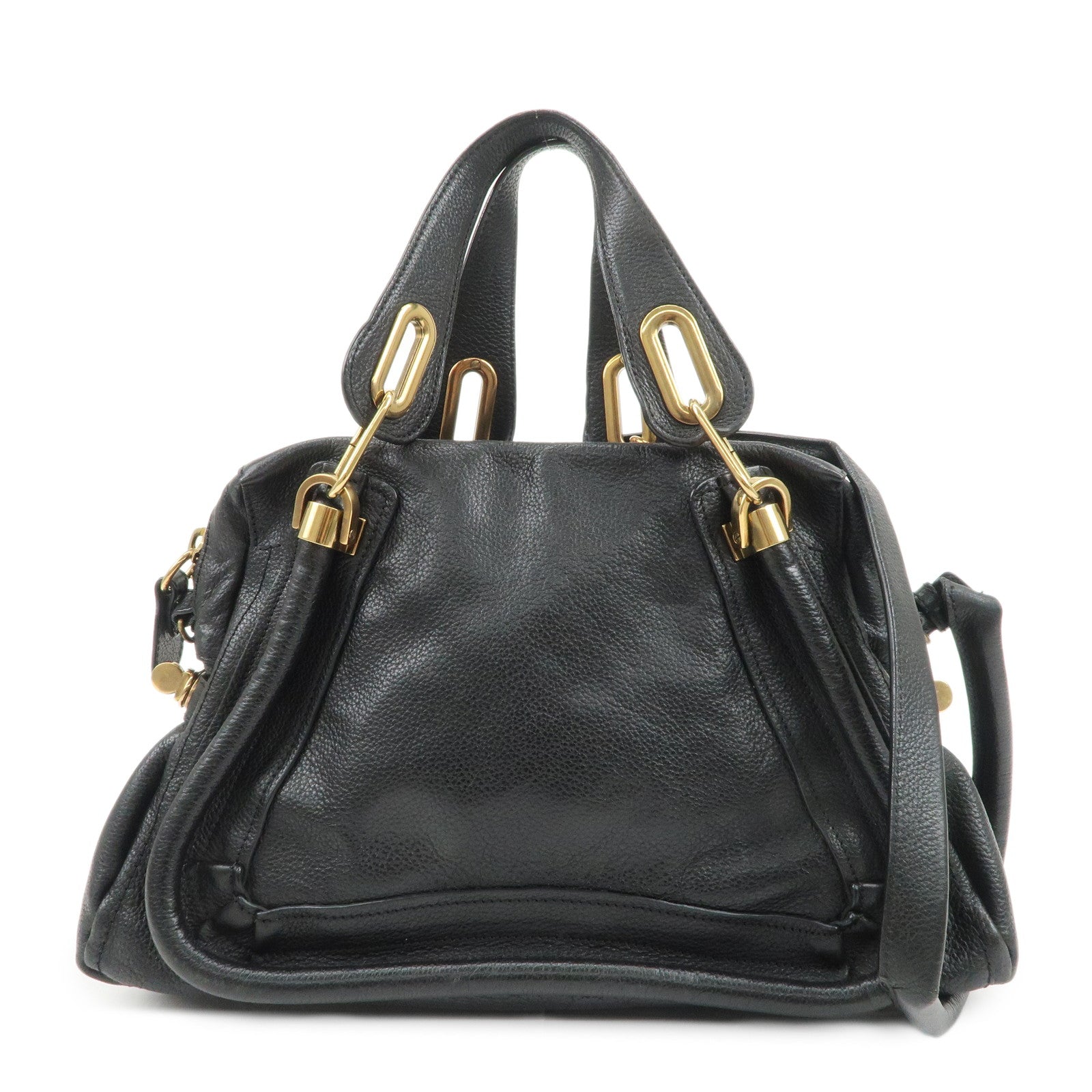 Chloe Paraty Logo Leather 2WAY Bag Shoulder Bag Hand Bag Black