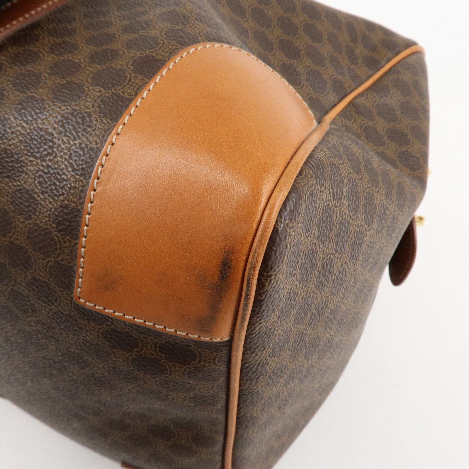 CELINE Macadam PVC Leather Boston Bag Hand Bag Brown Used