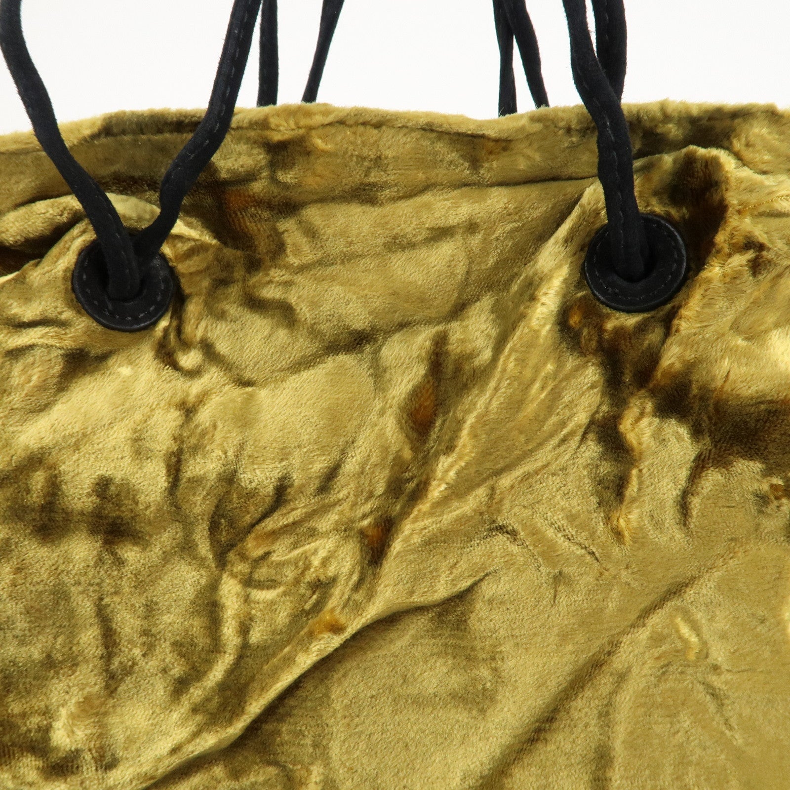 MIU MIU Satin Velour Suede Shoulder Bag Drawstring Bag Gold Black Used