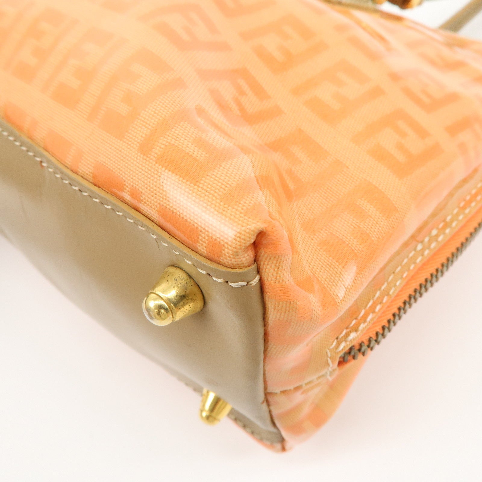 FENDI Zucchino PVC Leather Shoulder Bag Han Bag Beige Orange