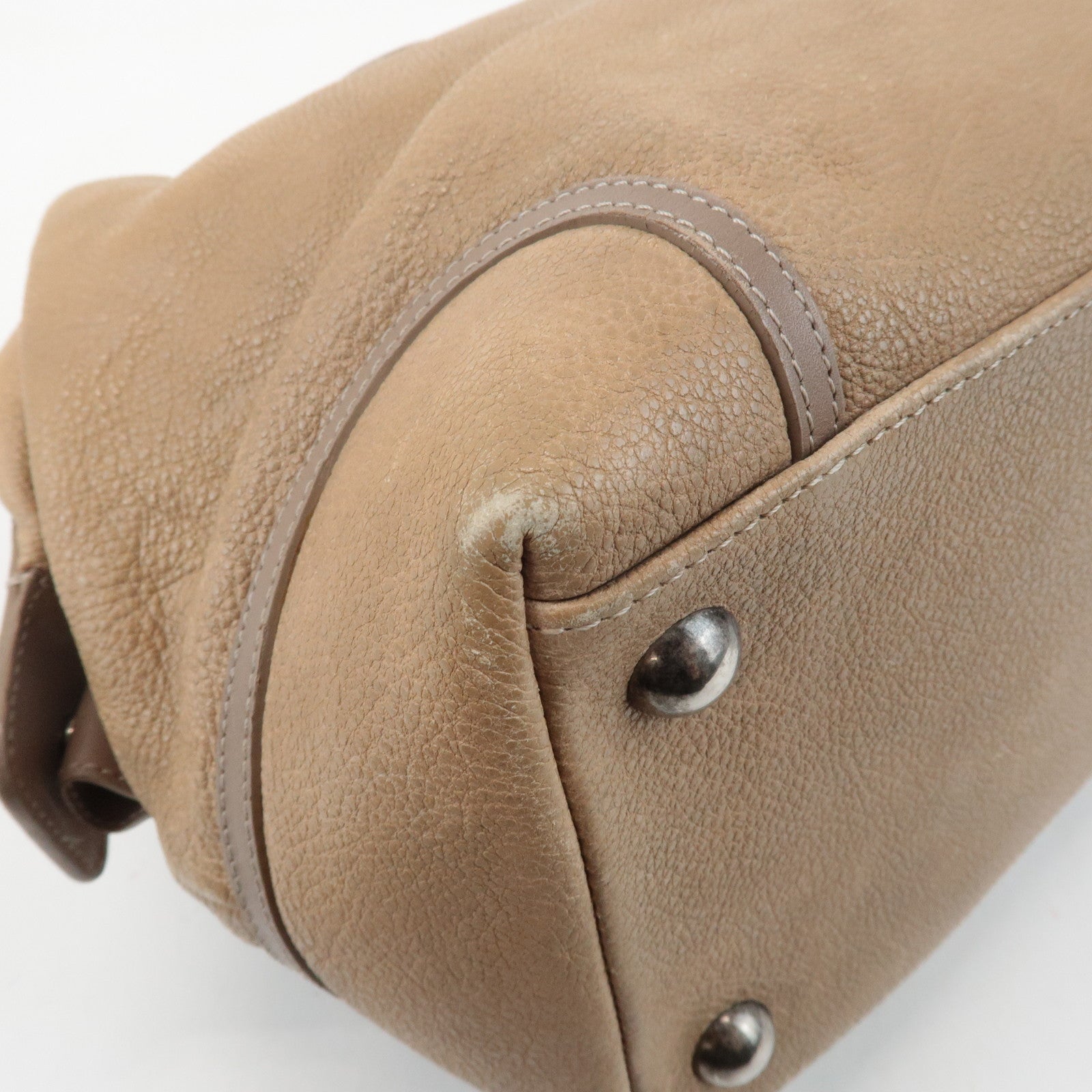 CHANEL COCO Mark Leather Boston Bag Brown Silver Hardware Used