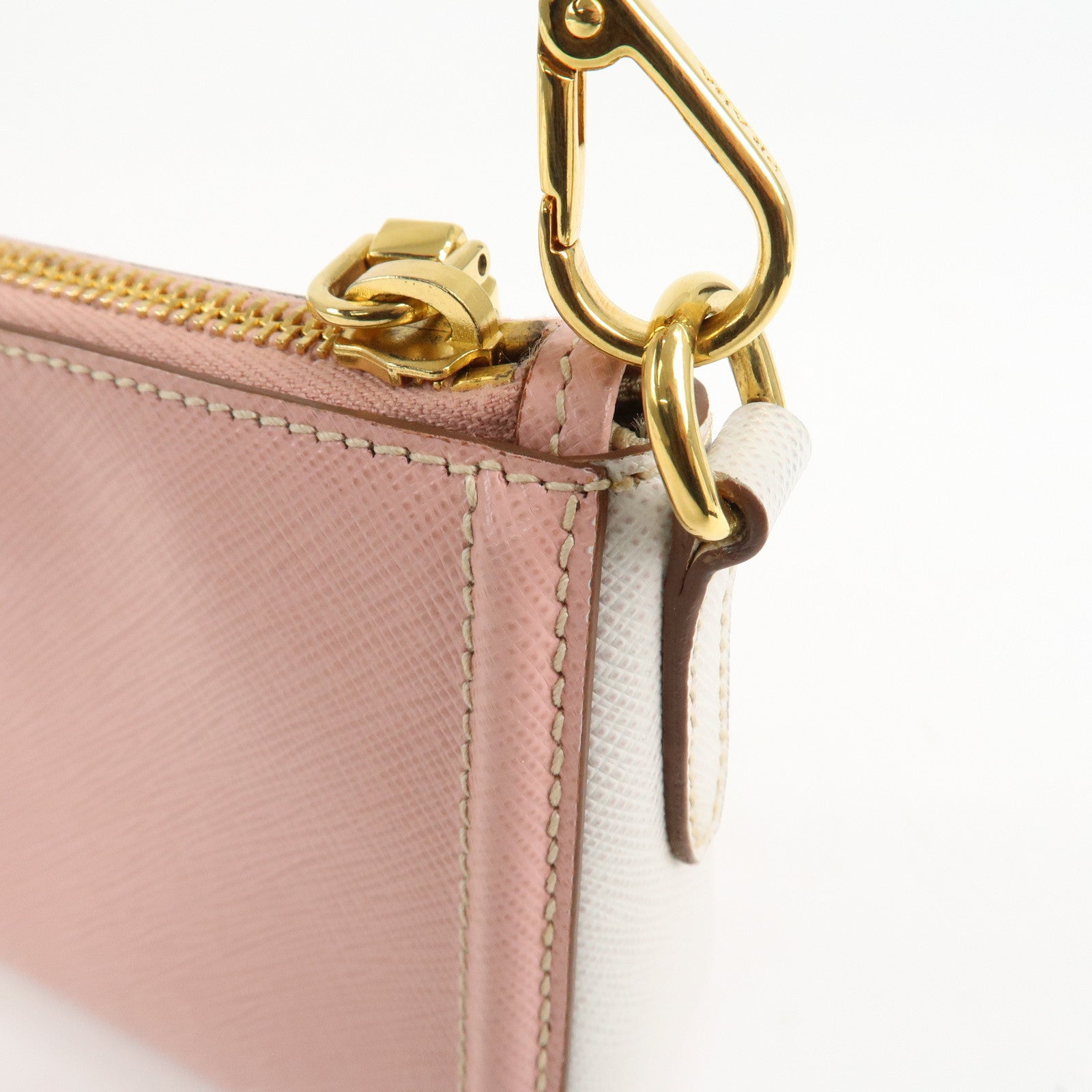 PRADA Logo Leather Shoulder Bag Pink Gold Hardware Used