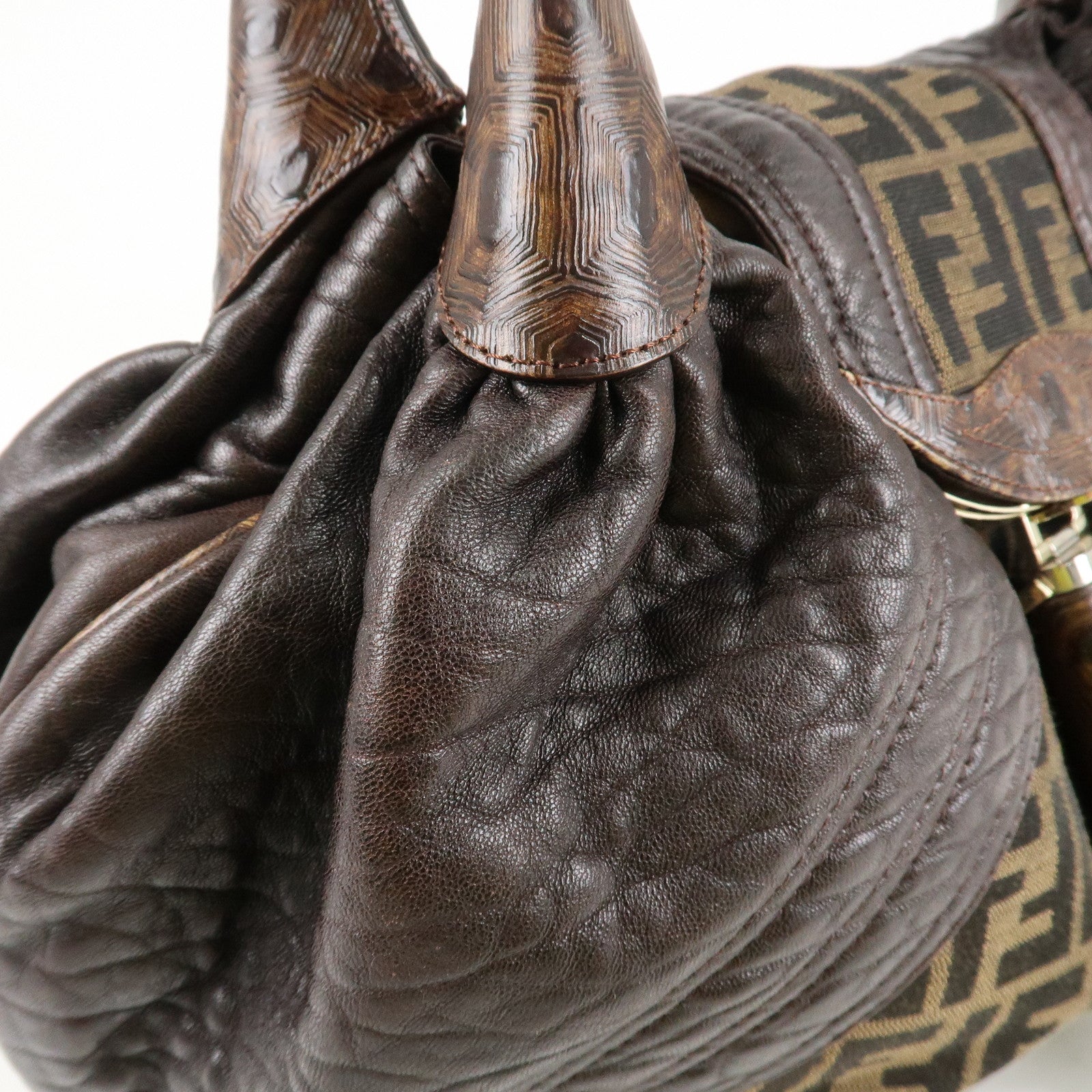 FENDI Zucca Canvas Leather Spy Bag Brown Black 8BR511 Used