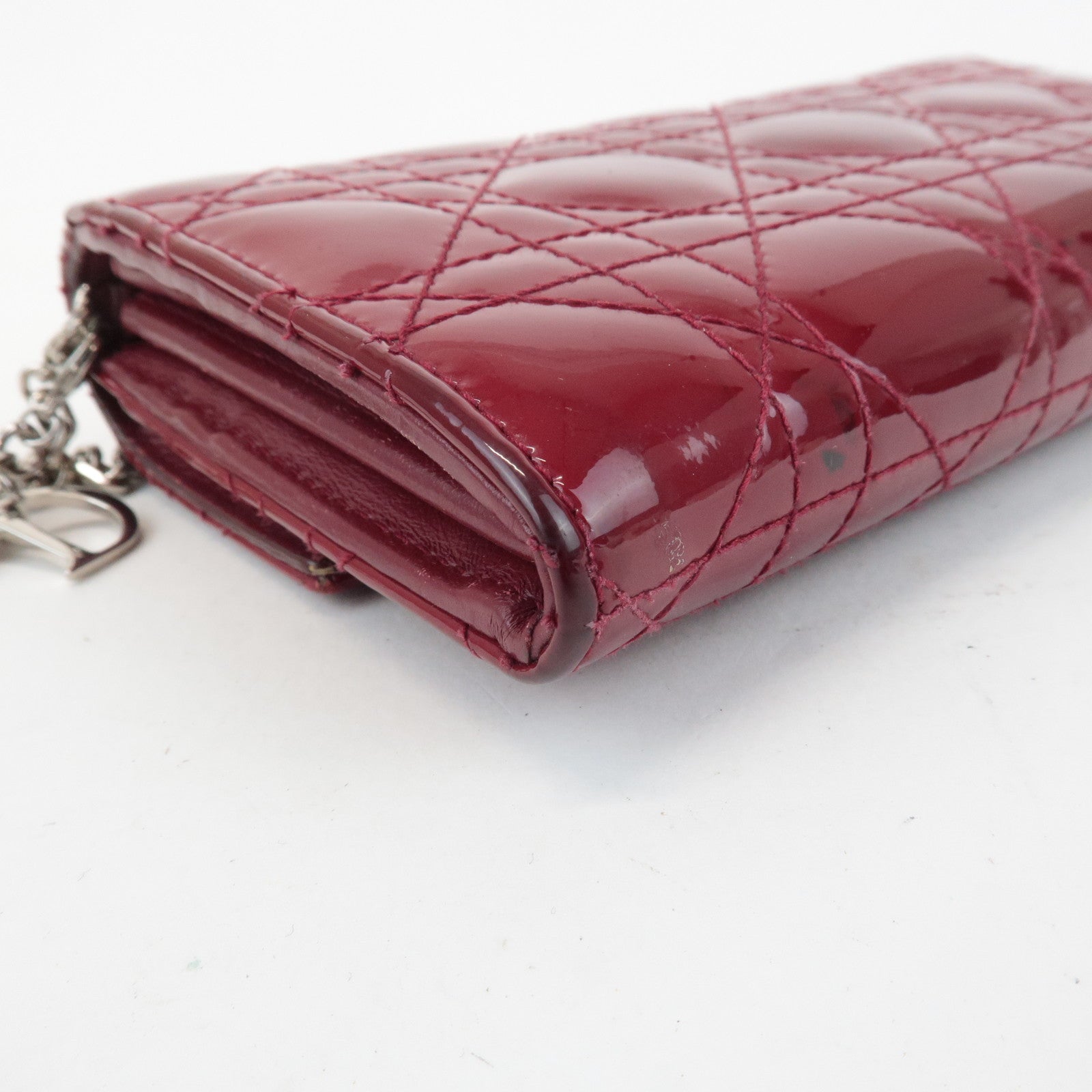 Christian Dior Lady Dior Cannage Patent Leather Chain Wallet Used