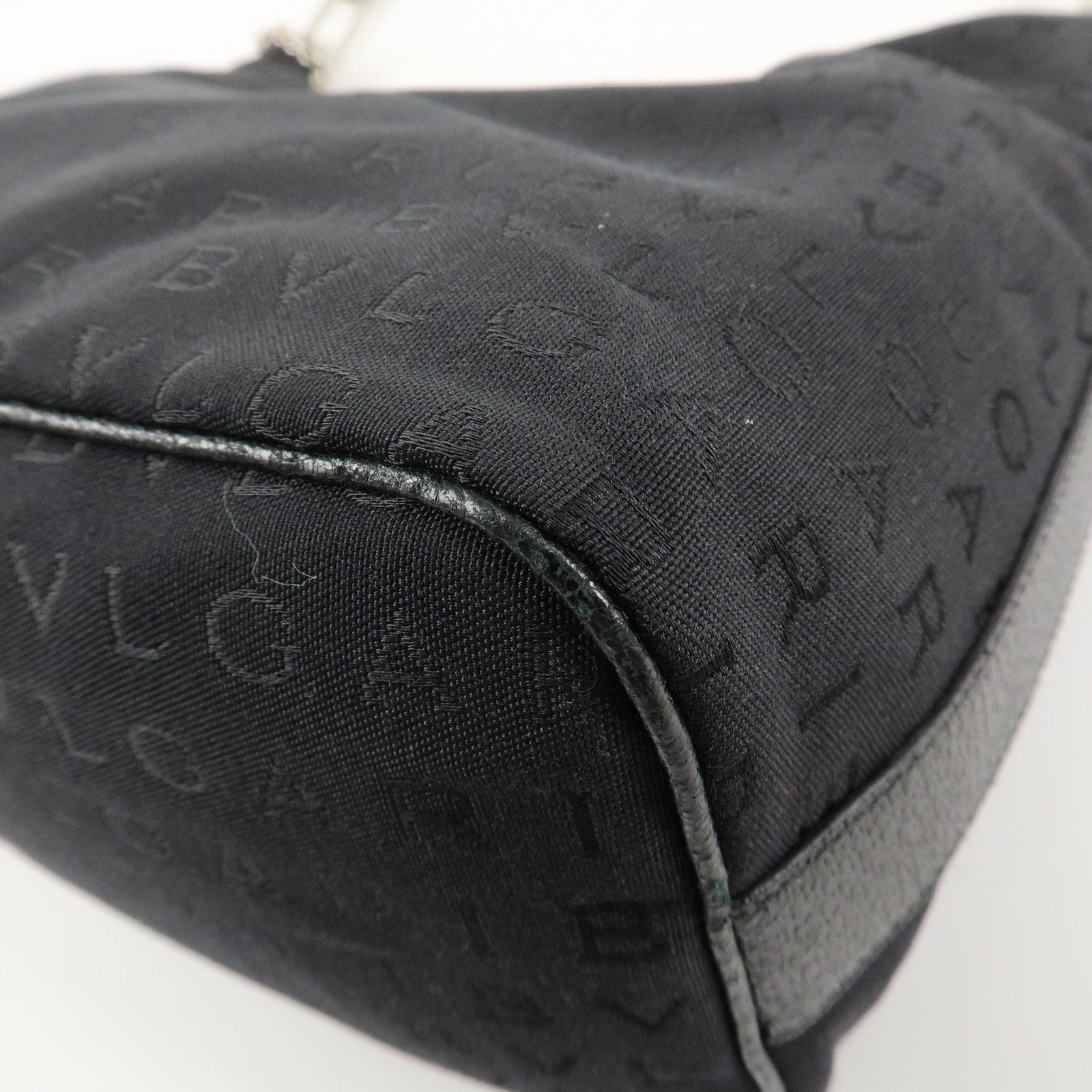 BVLGARI Logomania Canvas Leather Shoulder Bag Tote Bag Black Used