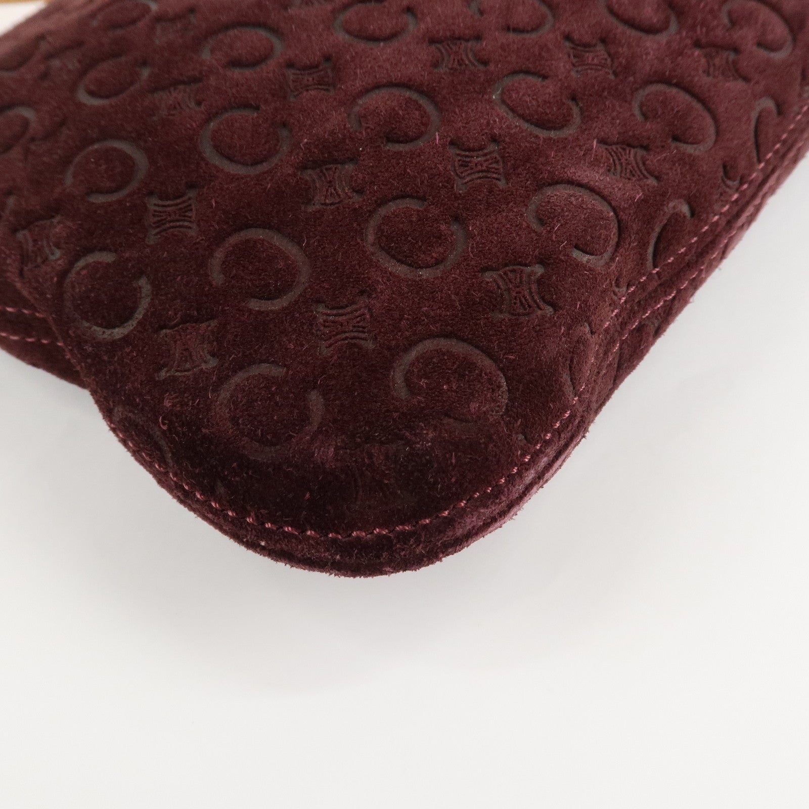CELINE Suede Shoulder Bag Wine Beige MC00/2 Used