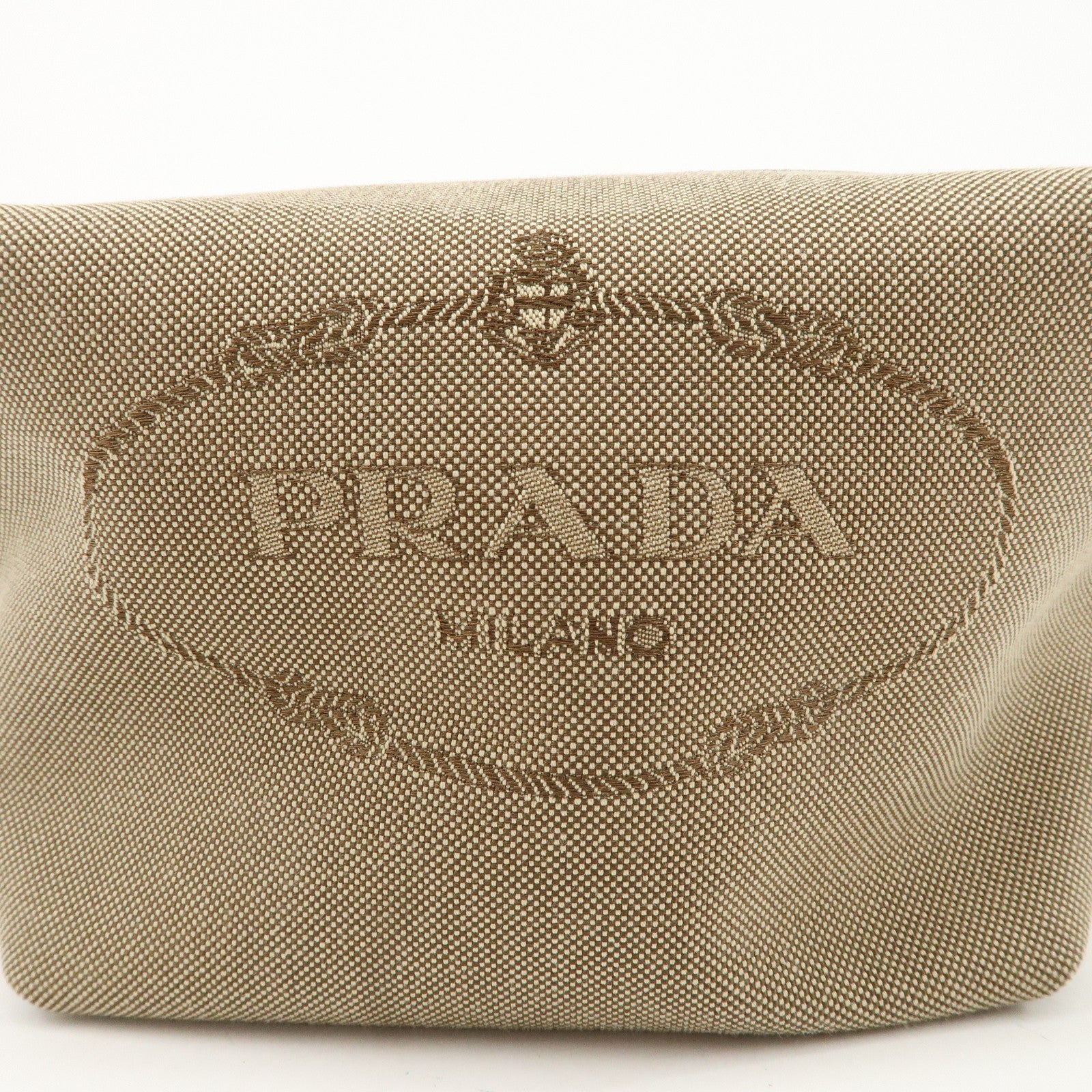 PRADA Logo Jacquard Leather Pouch Beige Brown 1N1298