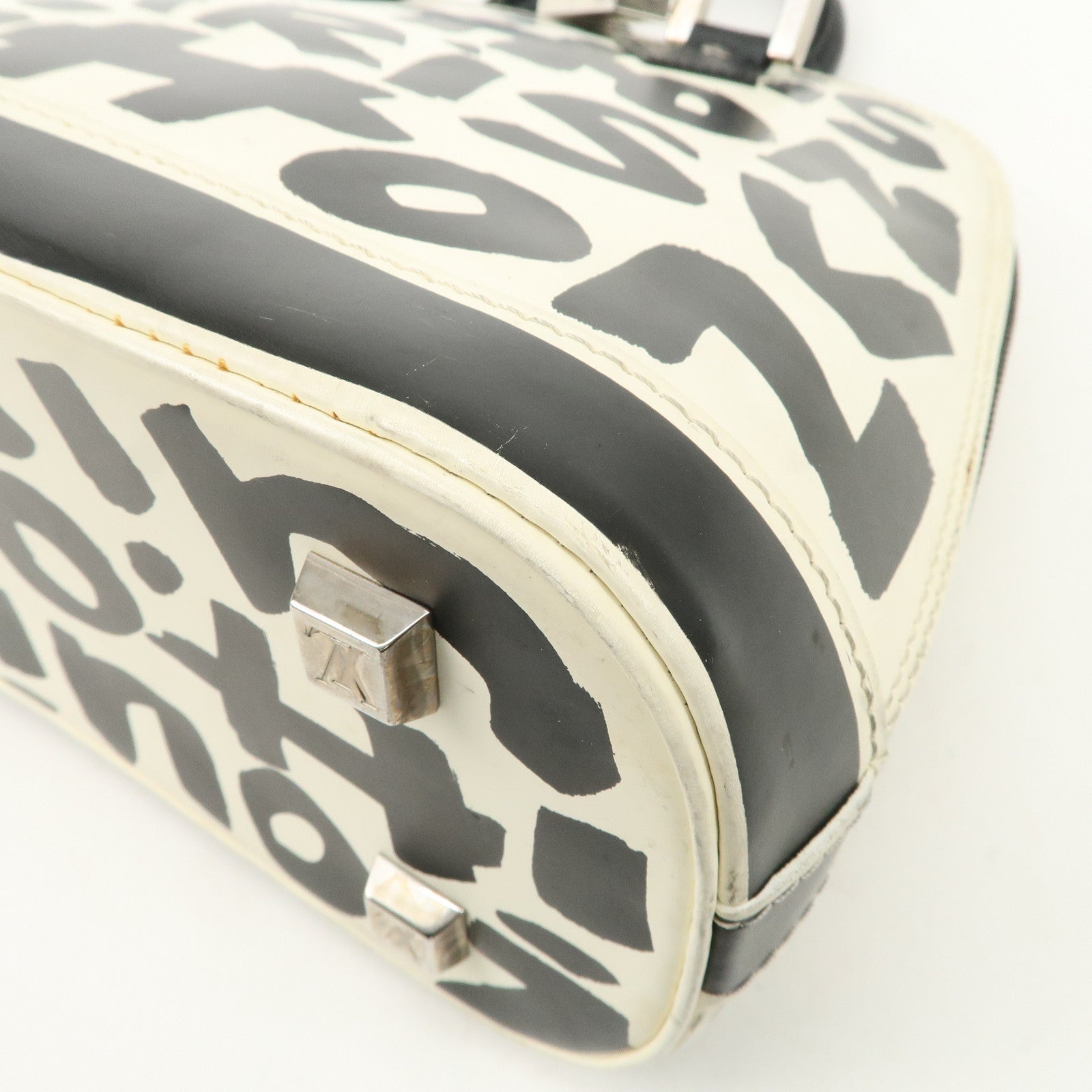 Louis Vuitton Graffiti Alma MM Hand Bag White Black Used