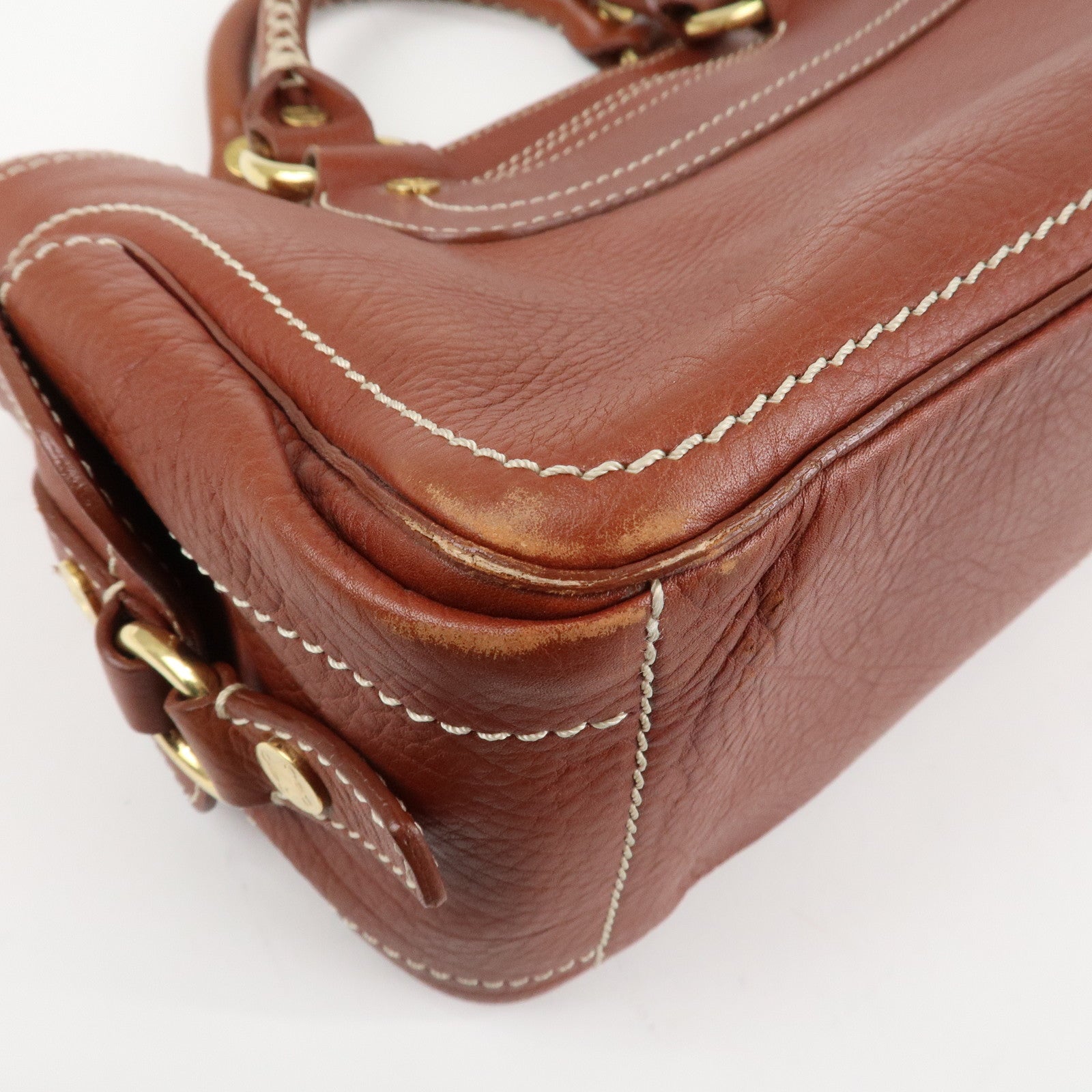 CELINE Macadam Stamped Leather Boogie Hand Bag Brown Gold HDW Used