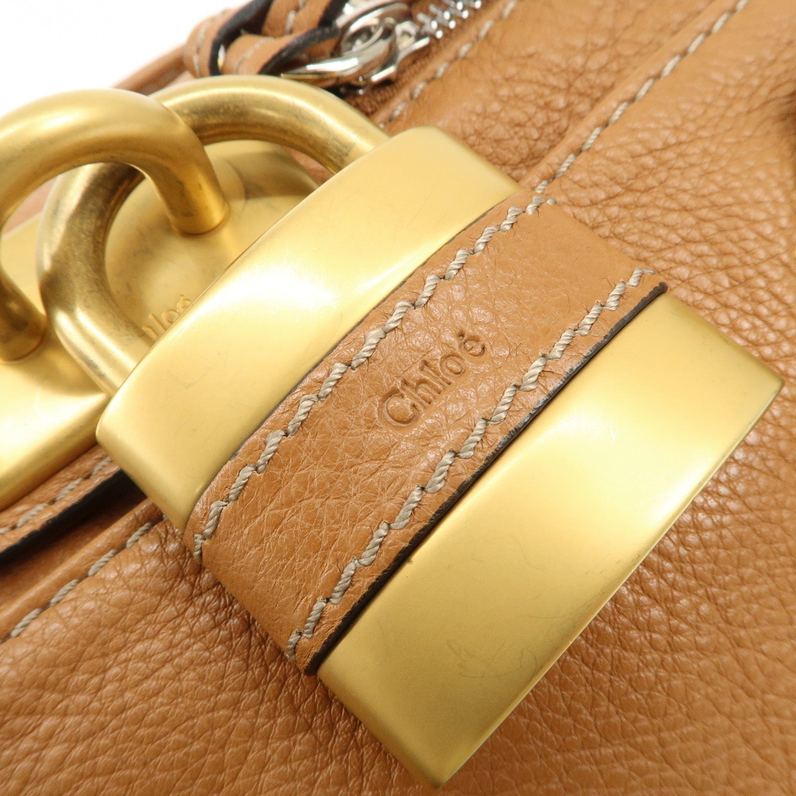 Chloe Paddington Leather Medium Hand Bag Shoulder Bag Brown Used