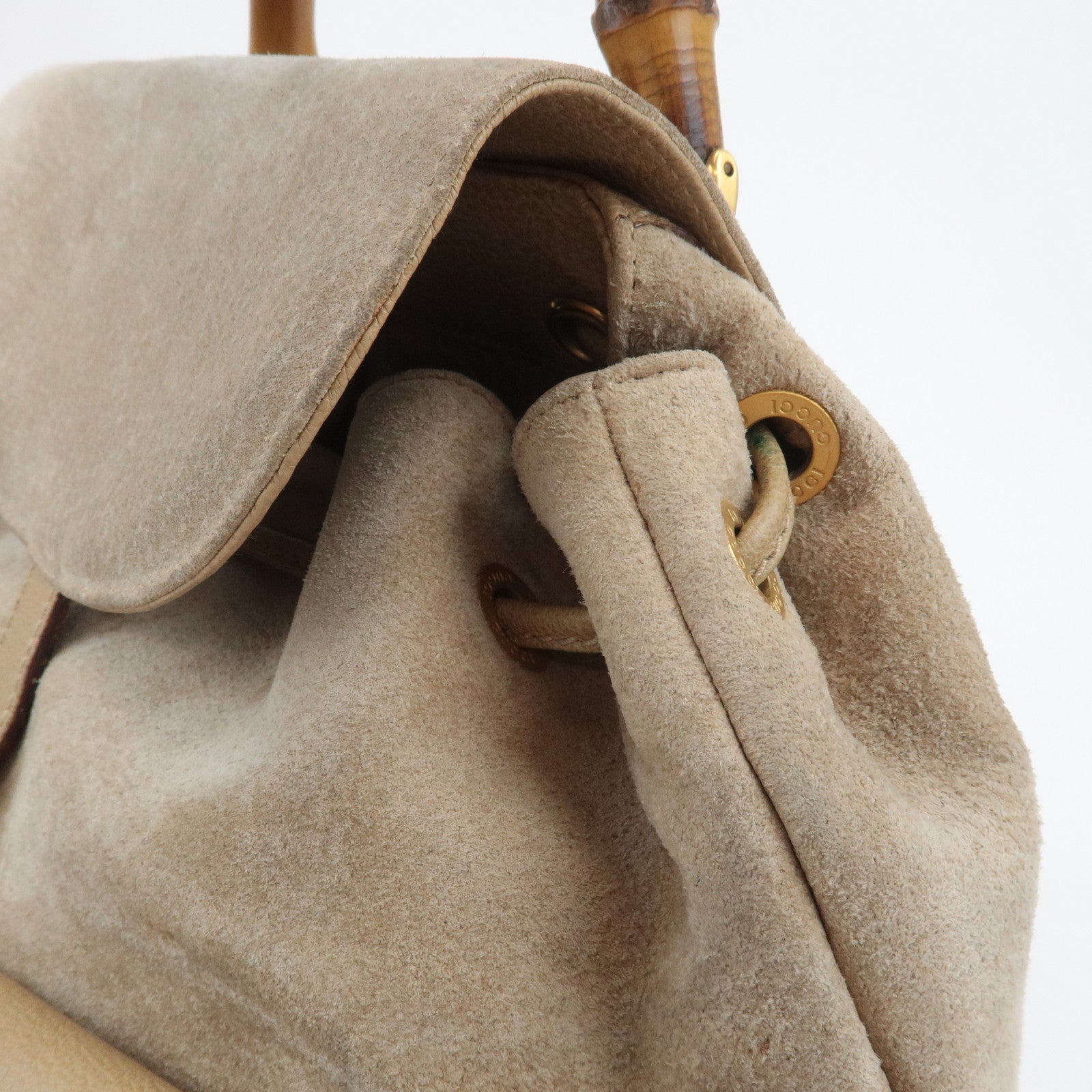 GUCCI Bamboo Suede Leather Back Pack Beige 003.1998.0016