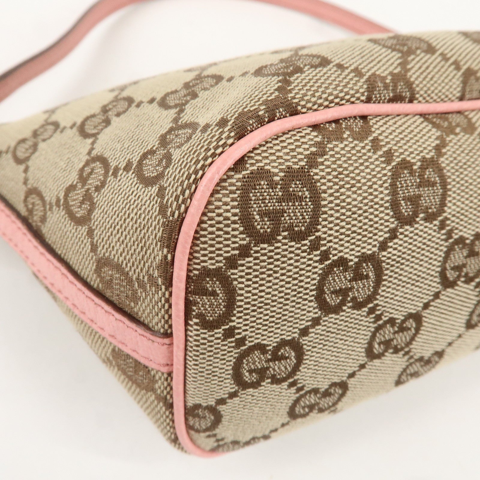 GUCCI GG Canvas Leather Boat Bag Hand Bag Pouch Beige Pink 7198