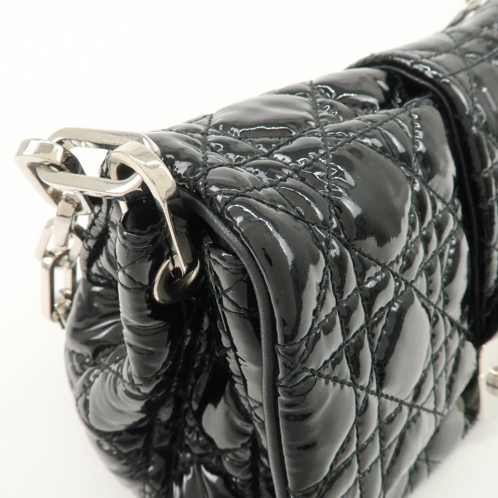 Christian Dior New Lock Cannage Patent Leather Chain Shoulder Bag Used