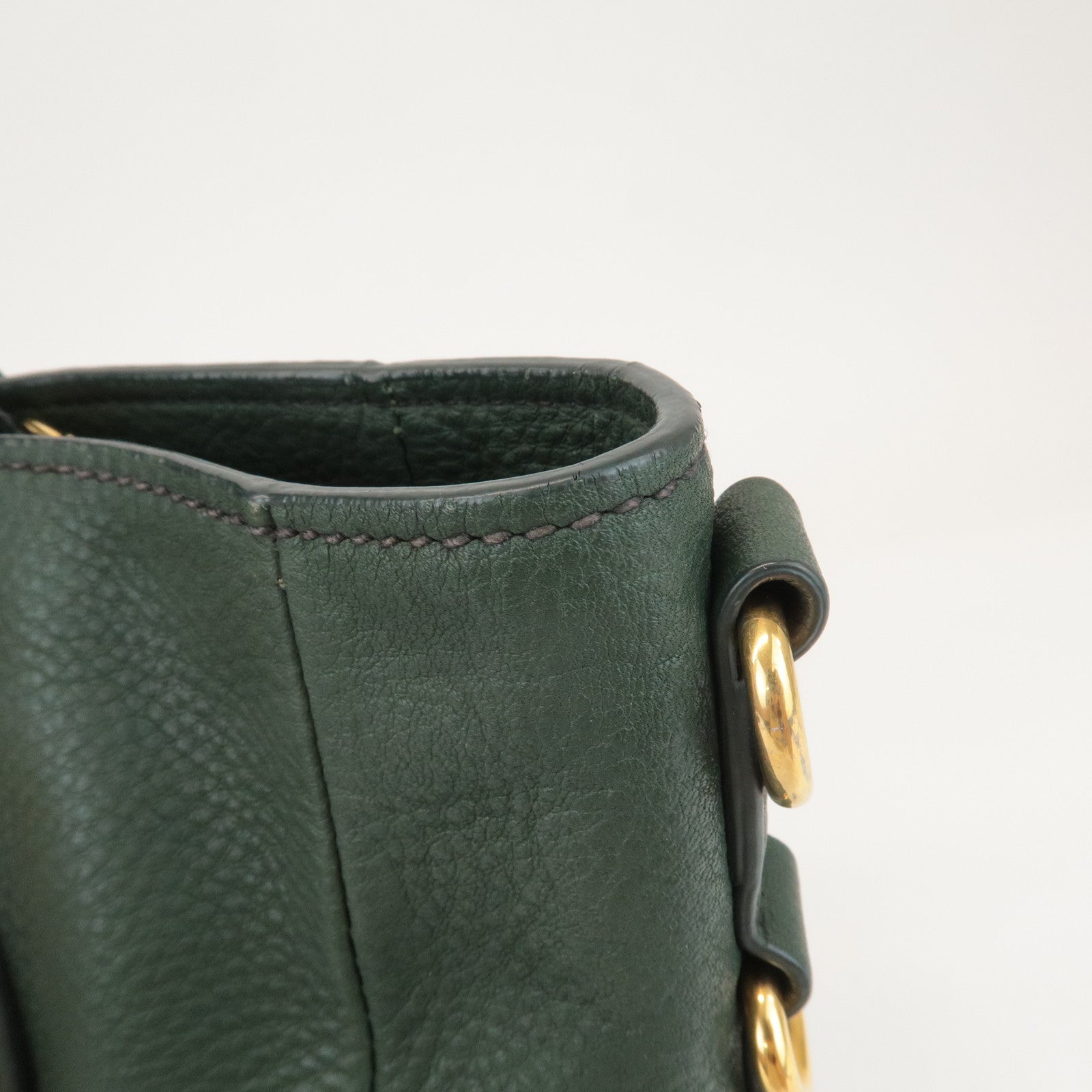 PRADA Leather 2Way Hand Bag Shoulder Bag Green Gold Hardware