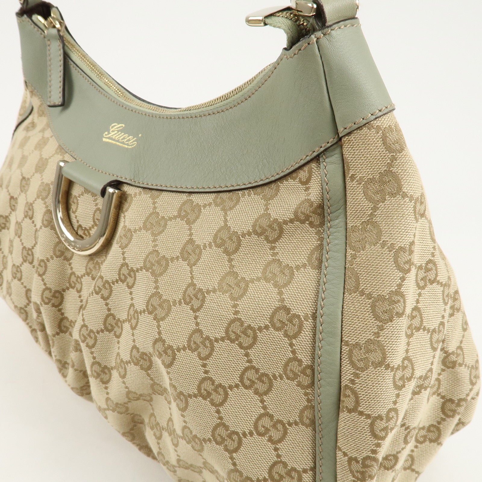 GUCCI Abbey GG Canvas Leather Shoulder Bag Beige Gold 189833