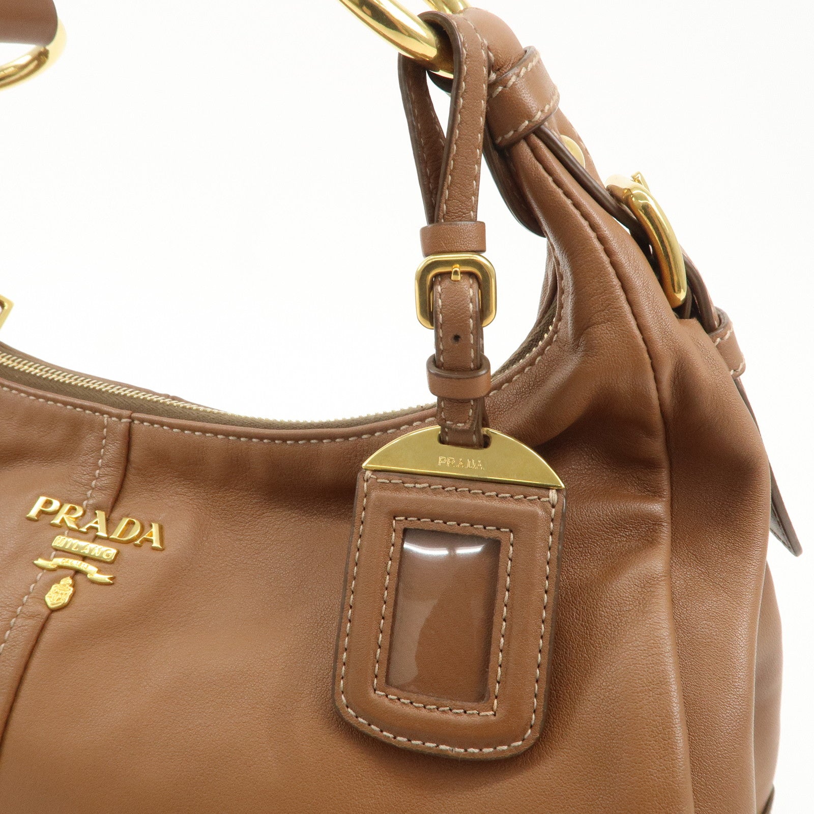 PRADA Leather Shoulder Bag Hand Bag Brown